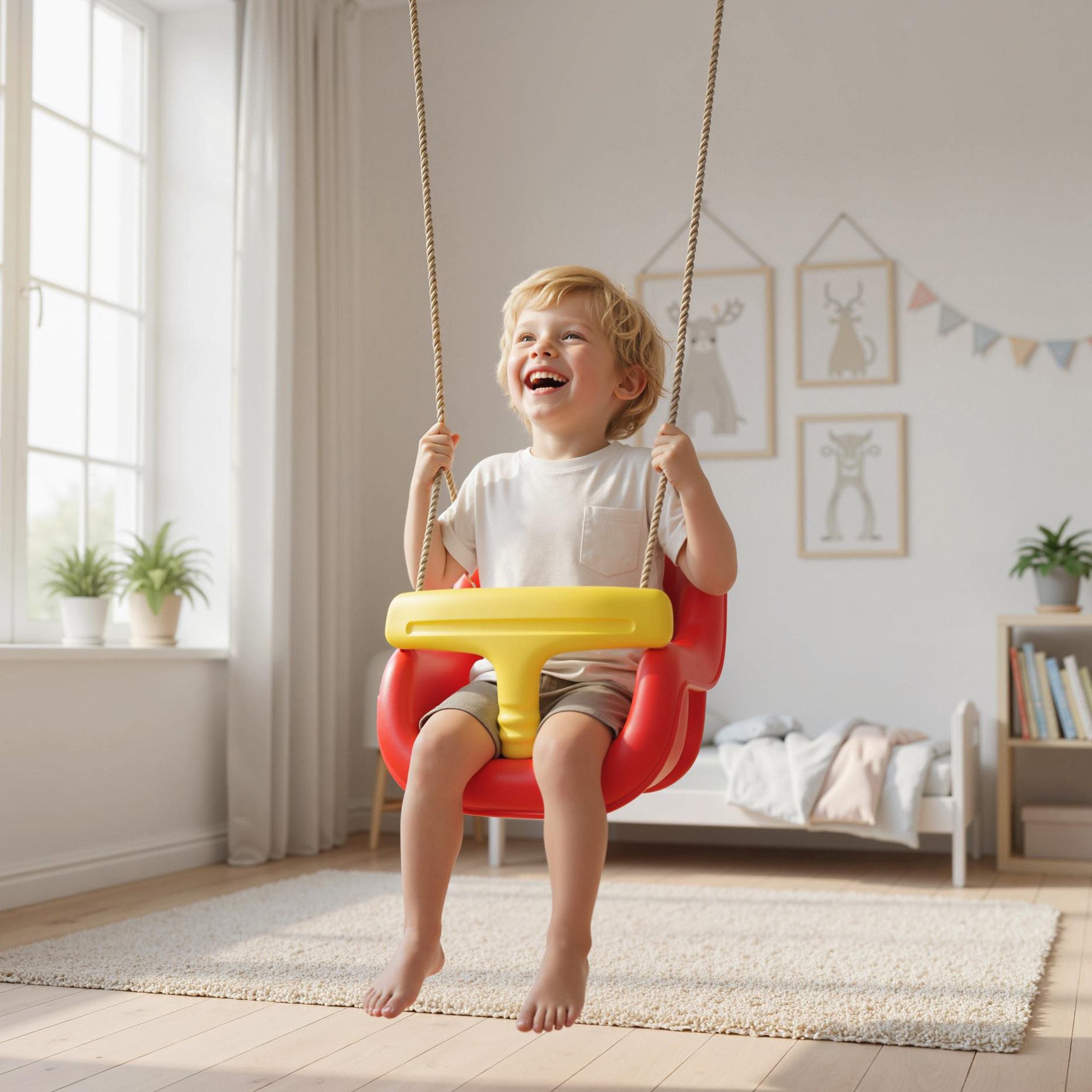 AIYAPLAY Einzelschaukel mit Rückenlehne, Sicherheitsgeländer, (verstellbar Mitwachsend Schaukelsitz, 1-tlg., Babyschaukel), für Kinder von 9-36 Monaten, für Outdoor & Indoor, Rot