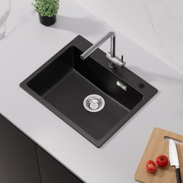 Auralum Granitspüle Granit Küchenspüle Einbauspüle mit Armatur und Siphon 55x45 cm