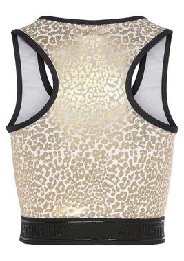 LASCANA ACTIVE Crop-Top -Sporttop mit glänzendem Animalprint und 3D-Schriftzug auf dem Bund