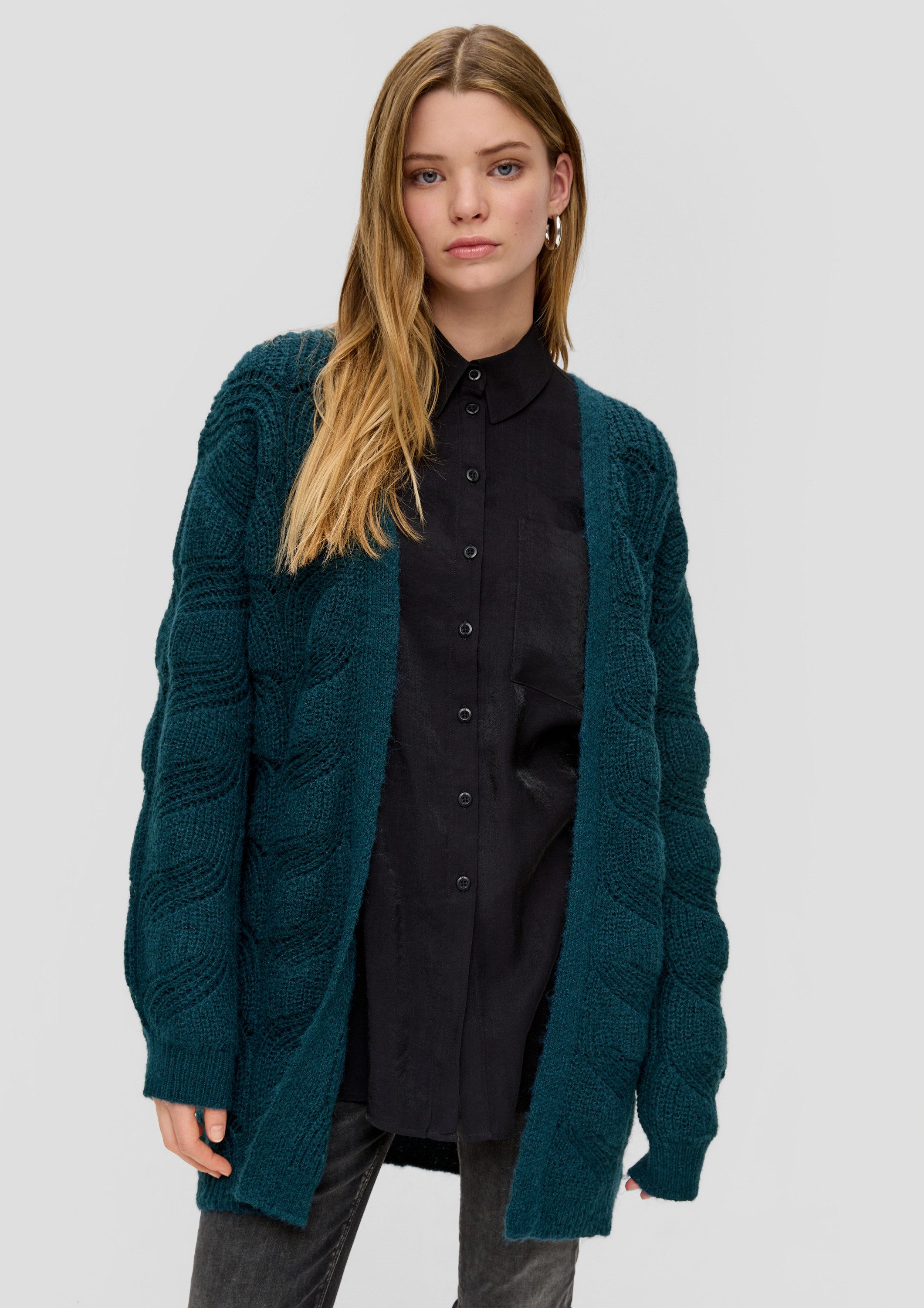 QS Cardigan Strickjacke Strick-Cardigan mit Zopfmuster