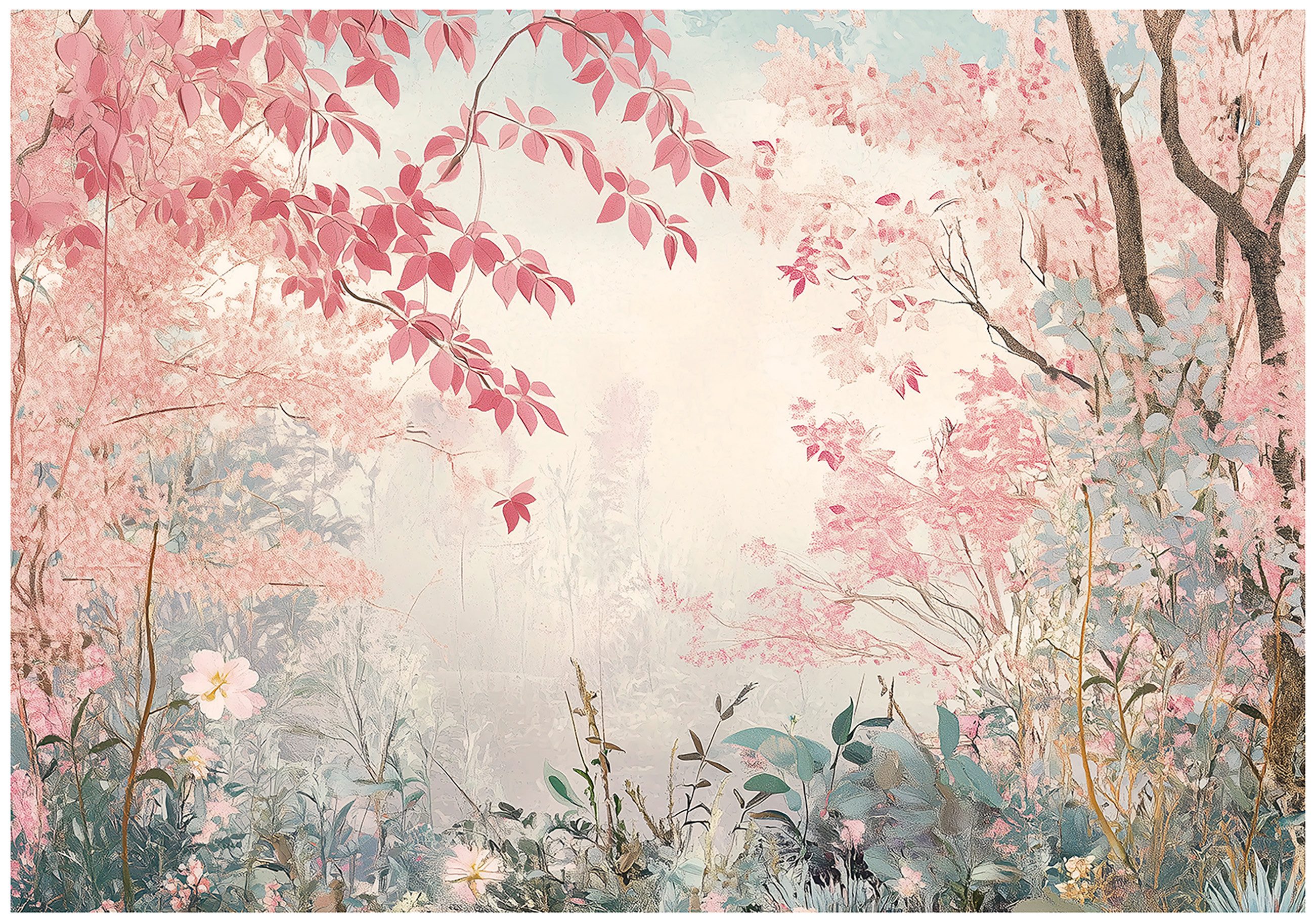 Wallarena Fototapete Wald Natur Rosa Vlies günstig online kaufen
