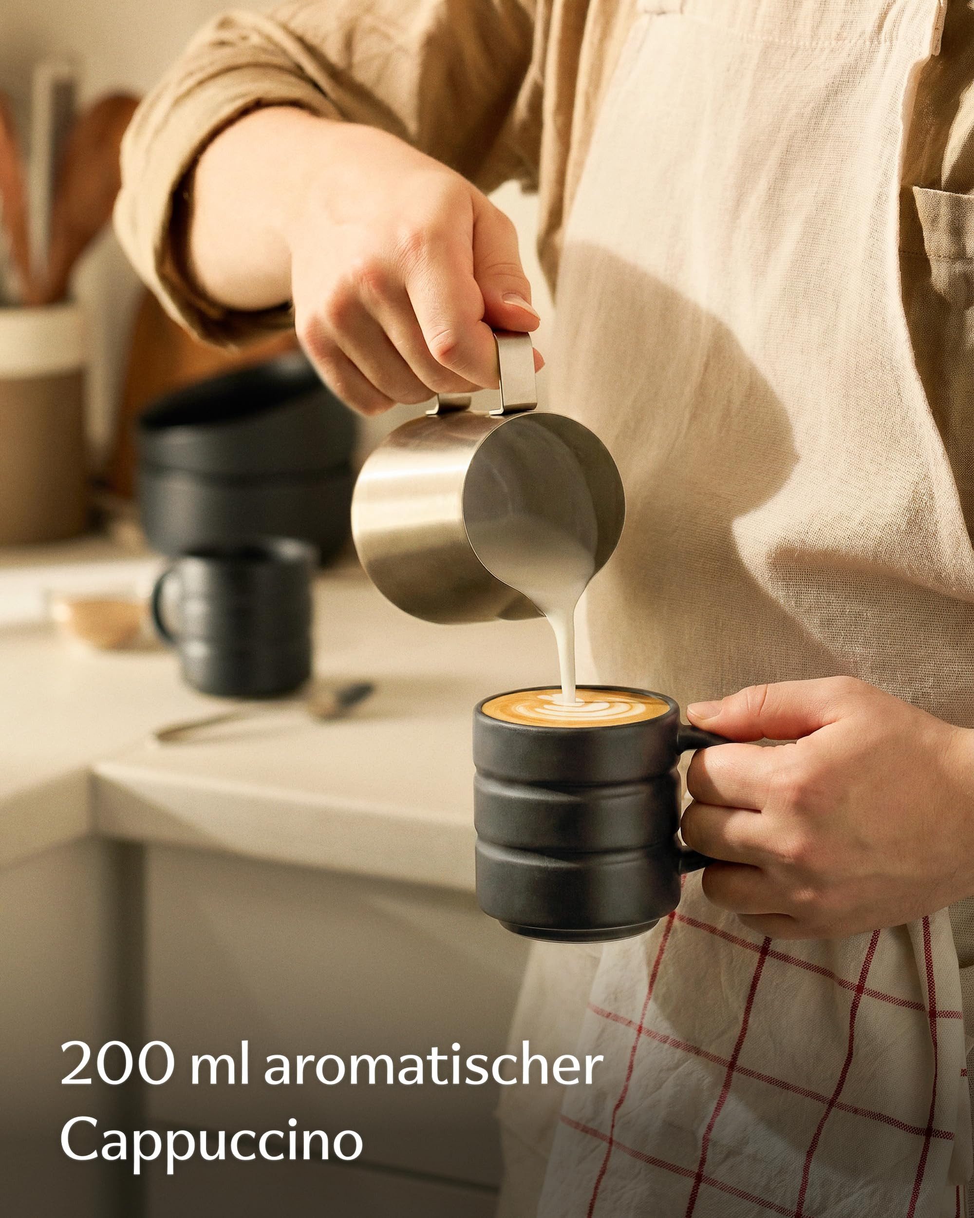 Cosumy Tasse Kaffeetassen Set 4 St. horizontal stapelbar Keramik - Rillenoptik, 4-tlg., Keramik, horizontal stapelbar, Rillenoptik, dickwandige Keramik, 4er-Set – Bild 3 von 5