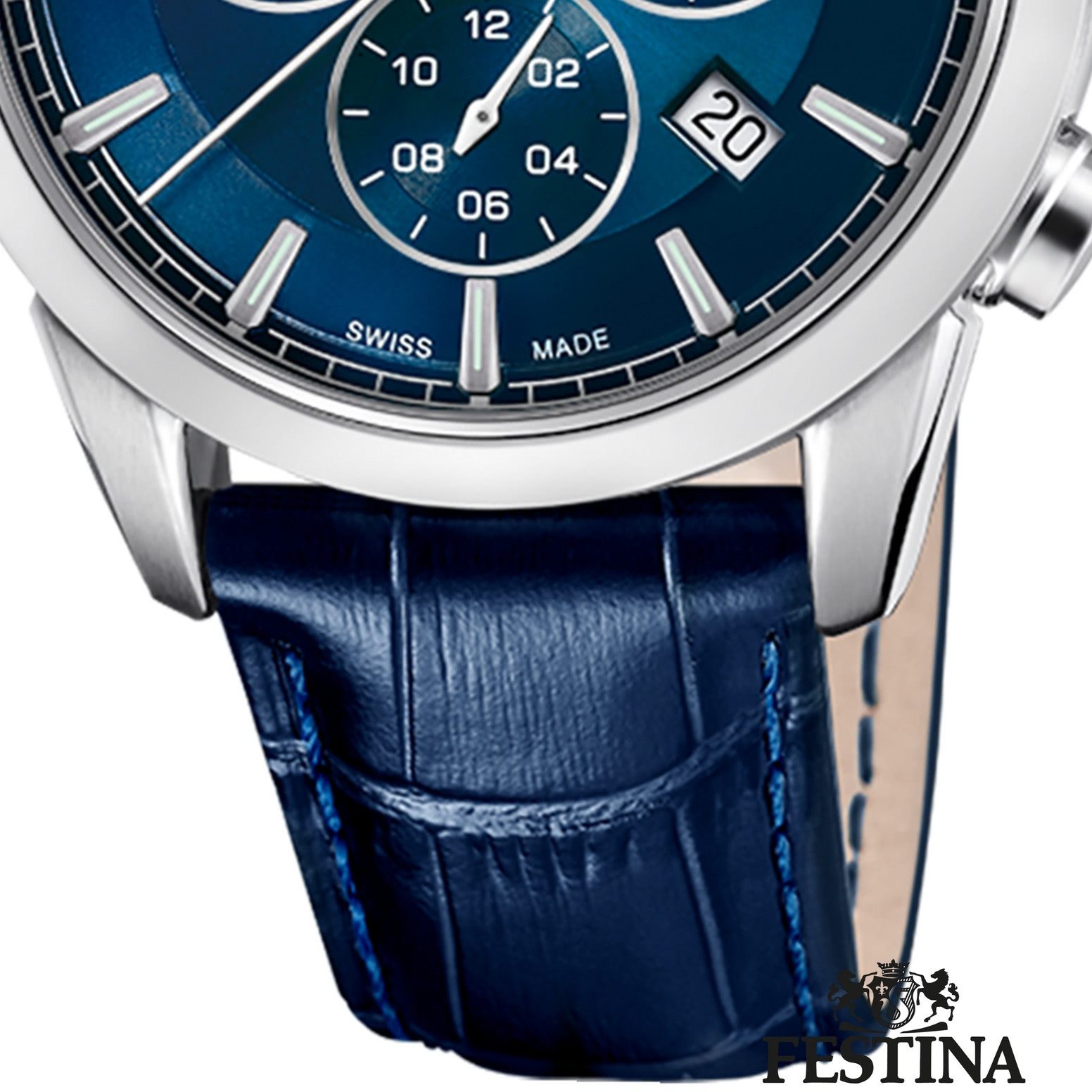 Festina Chronograph Festina Herrenuhr Leder blau Festina, (Chronograph), Herren Armbanduhr rund, Lederarmband blau, Elegant