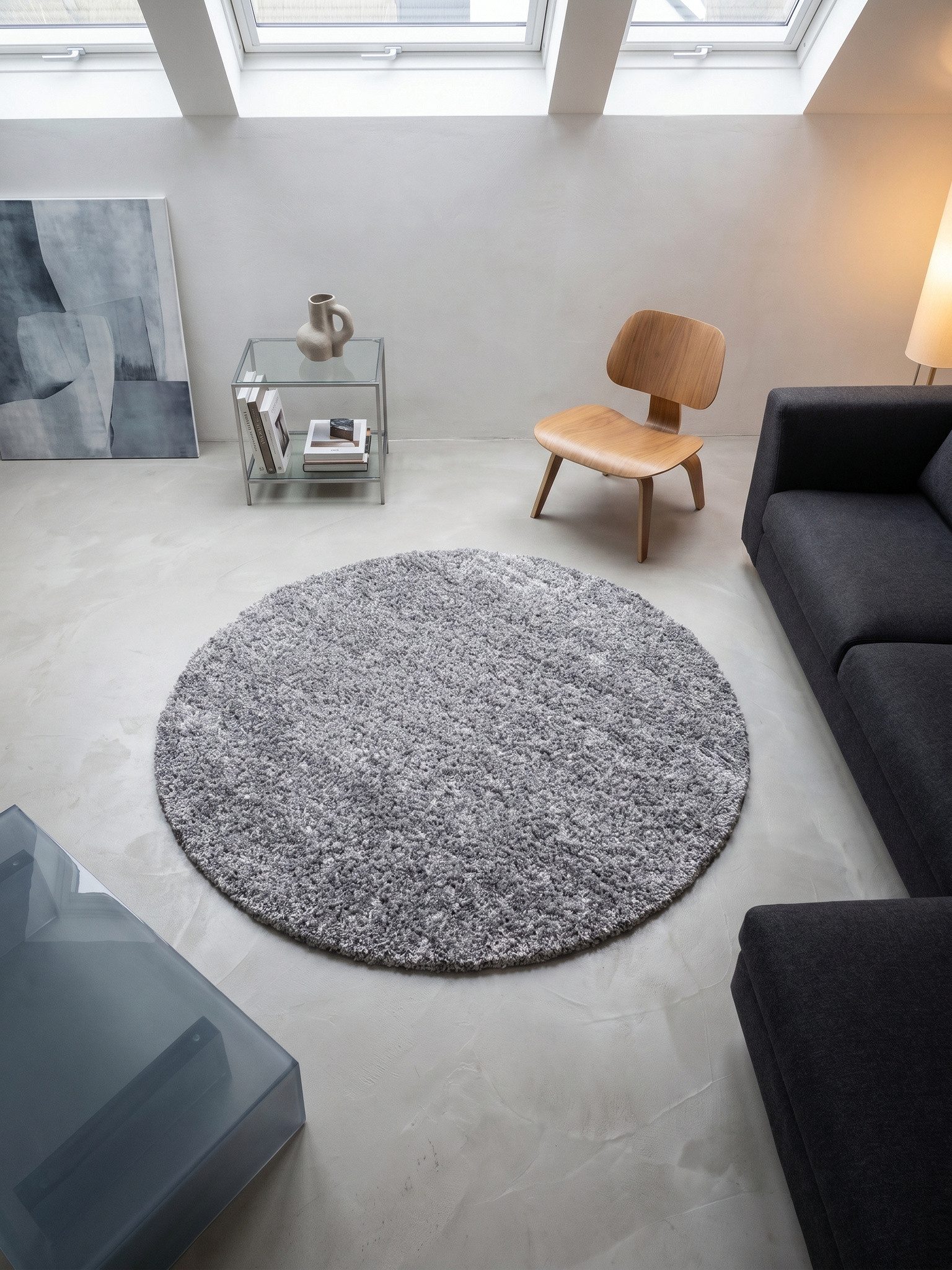 KADIMA DESIGN Teppich RHEIN Shaggy Langflor Wohnzimmer Schlafzimmer Waschbar Flauschig, Rund, Höhe: 32 mm, Hellgrau, 80x80 cm, Wohnzimmerteppich Strapazierfähig – Bild 5 von 5