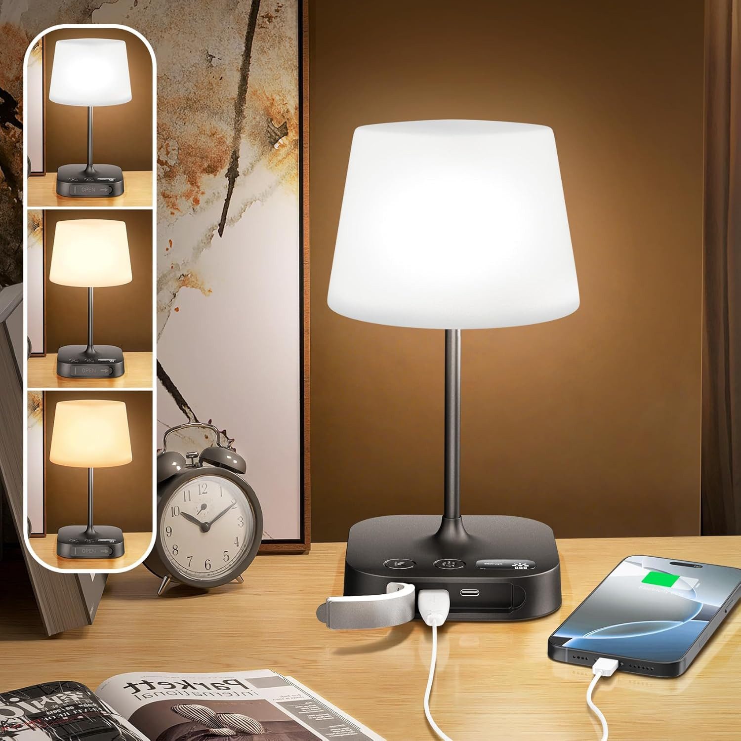Futicare Tischleuchte kabellos LED – Akku Nachttischlampe dimmbar, Outdoor Tischlampe IP55, wasserdicht, Wohnzimmer & Terrasse