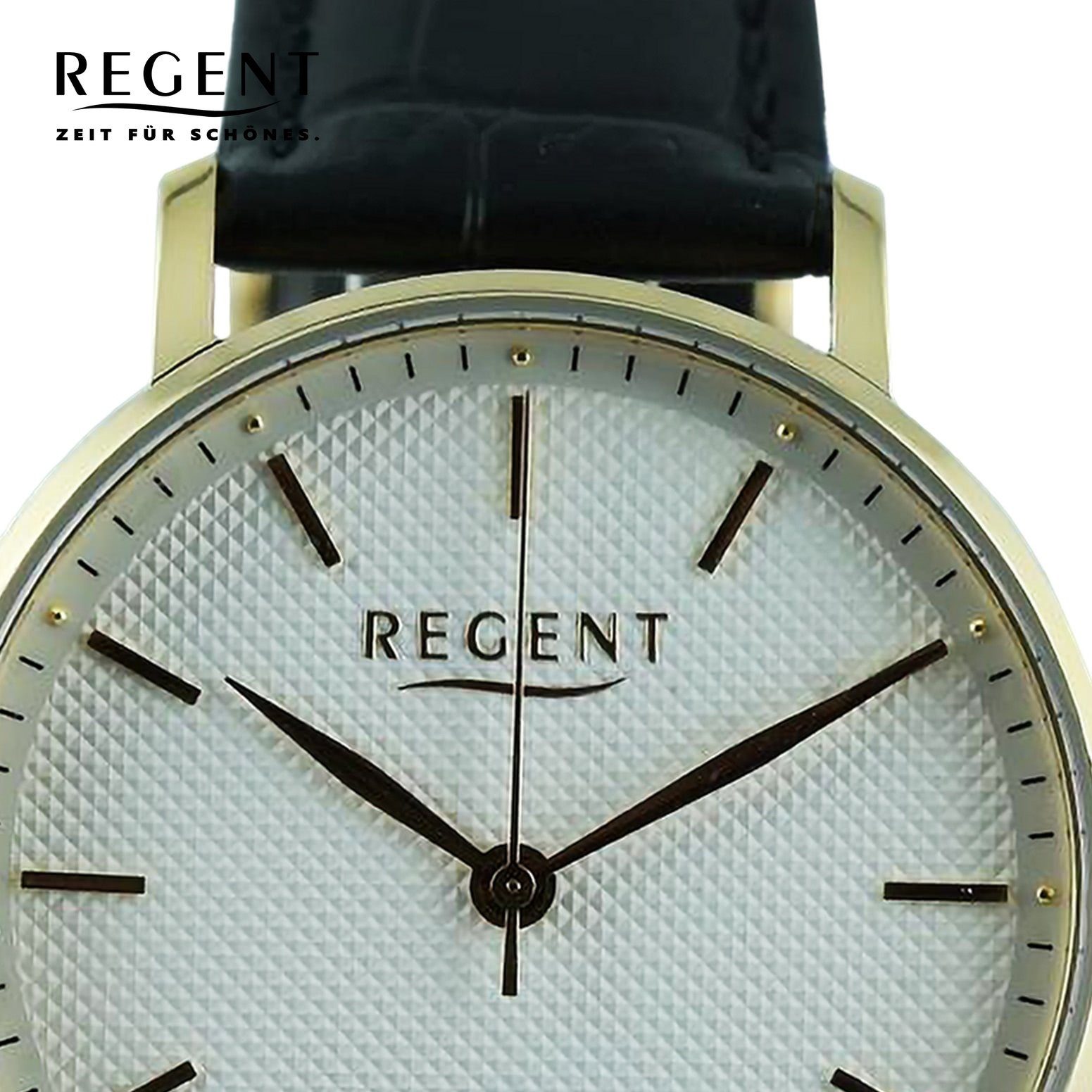 Regent Quarzuhr Regent Herren Armbanduhr Analog, Herren Armbanduhr rund,  extra groß (ca. 39mm), Lederarmband, Automatik