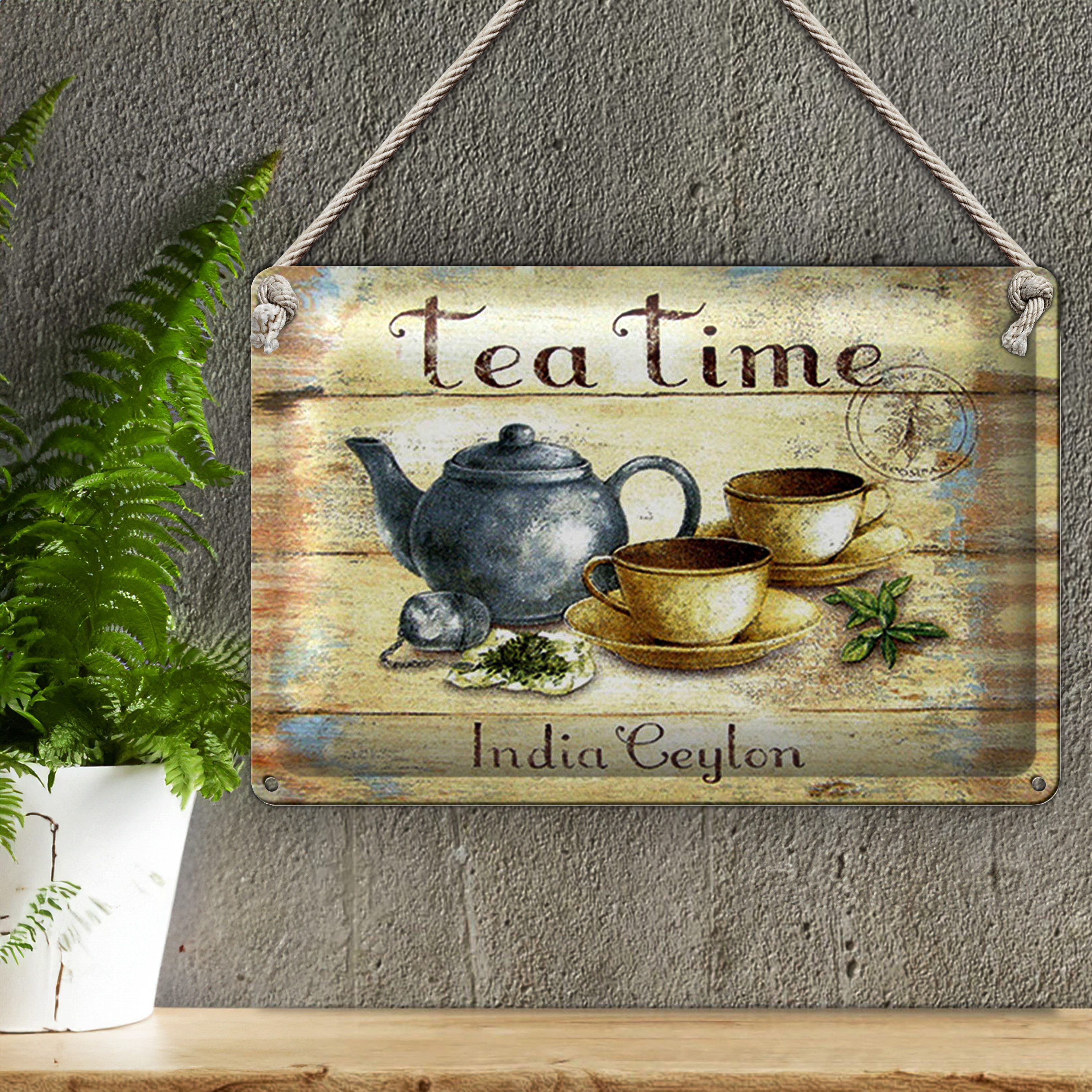 Roomando Metallschild Tee 40x30cm Tea Time India Ceylon Teekanne
