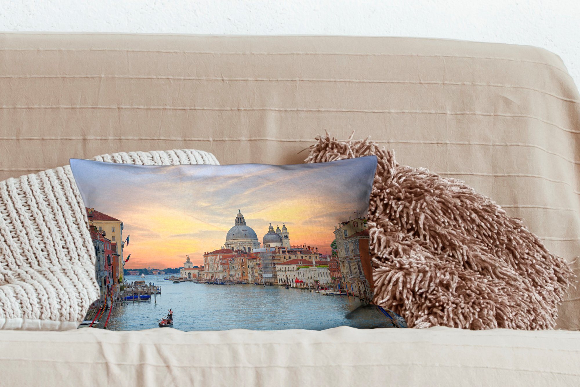 MuchoWow Dekokissen Italien - - Venedig, Zierkissen, mit Schlafzimmer Wohzimmer Füllung, Dekokissen Dekoration, Sonnenuntergang