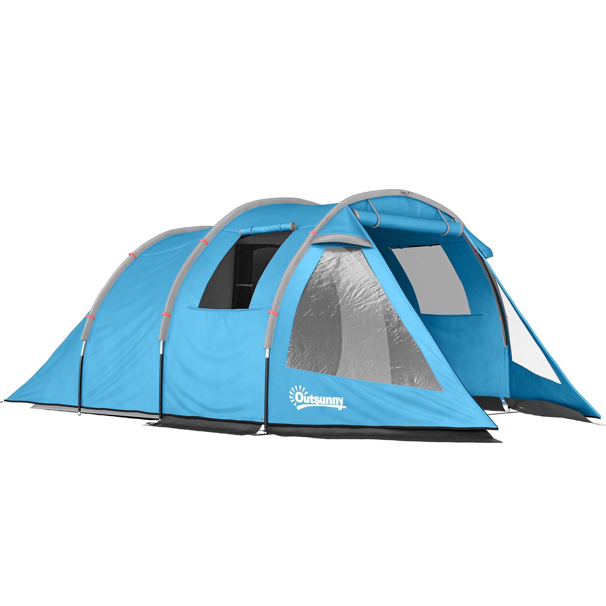 furnicato Gruppenzelt Familienzelt 3-4 Personen 475x264x172 cm Blau, (1 tlg), Geräumiges Zelt mit 2 Räumen, 2 Türen und seitlichen Netzfenstern