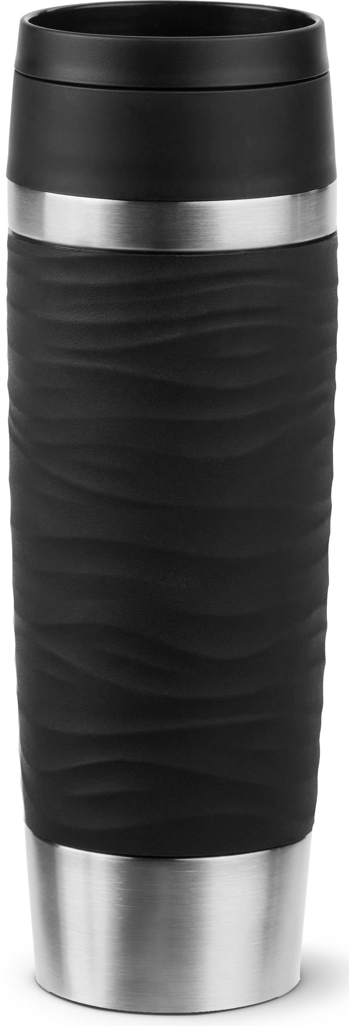 Emsa Thermobecher Travel Mug Classic Wave, Edelstahl, Kunststoff, Silikon, 100% dicht, spülmaschinenfest, 360°-Trinköffnung