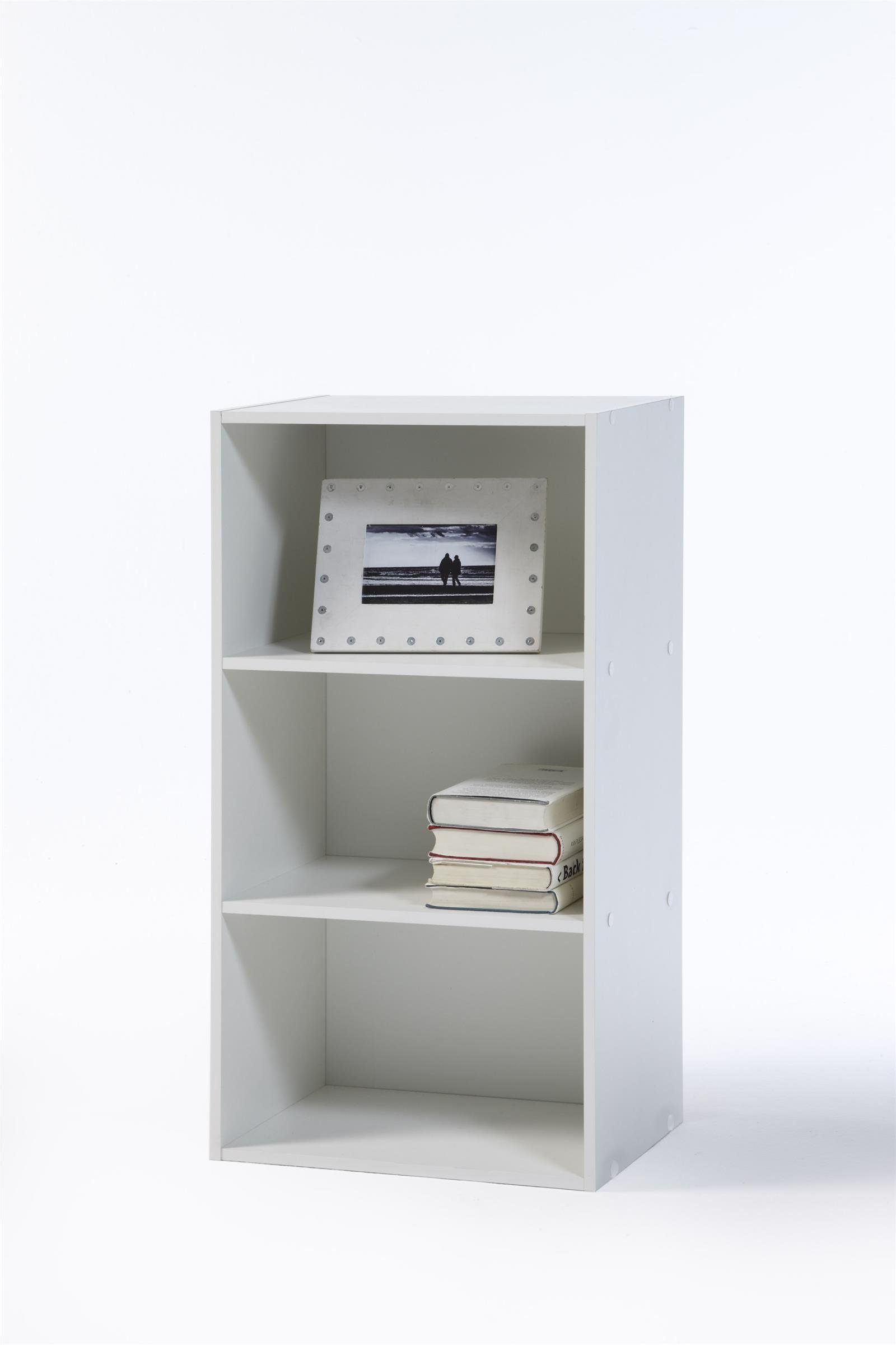 möbelando Regal Kenosha, Modernes Regal aus Spanplatte in Weiß mit 2 Konstruktionsböden. Breite 42 cm, Höhe 80 cm, Tiefe 29 cm