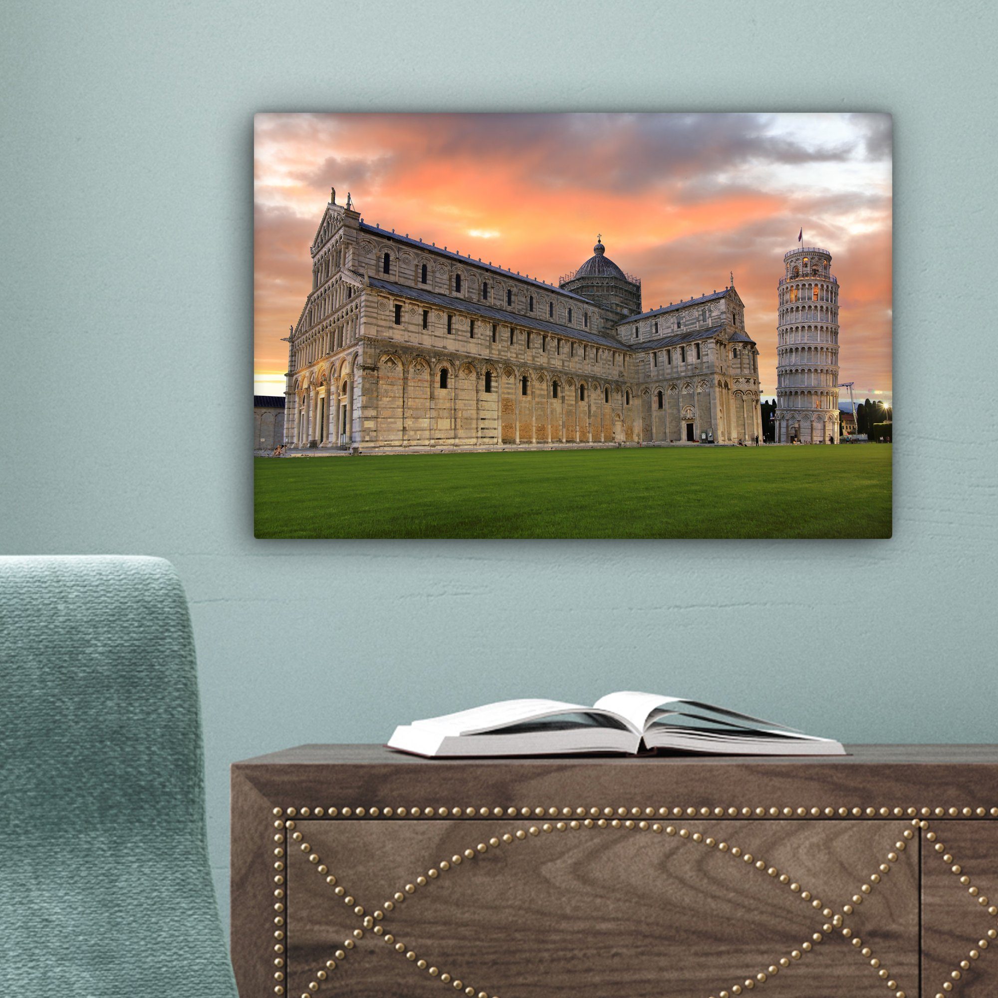 Turm - Italien St), von (1 Wanddeko, Sonnenuntergang, Aufhängefertig, 30x20 Pisa OneMillionCanvasses® Leinwandbild Leinwandbilder, Wandbild cm -
