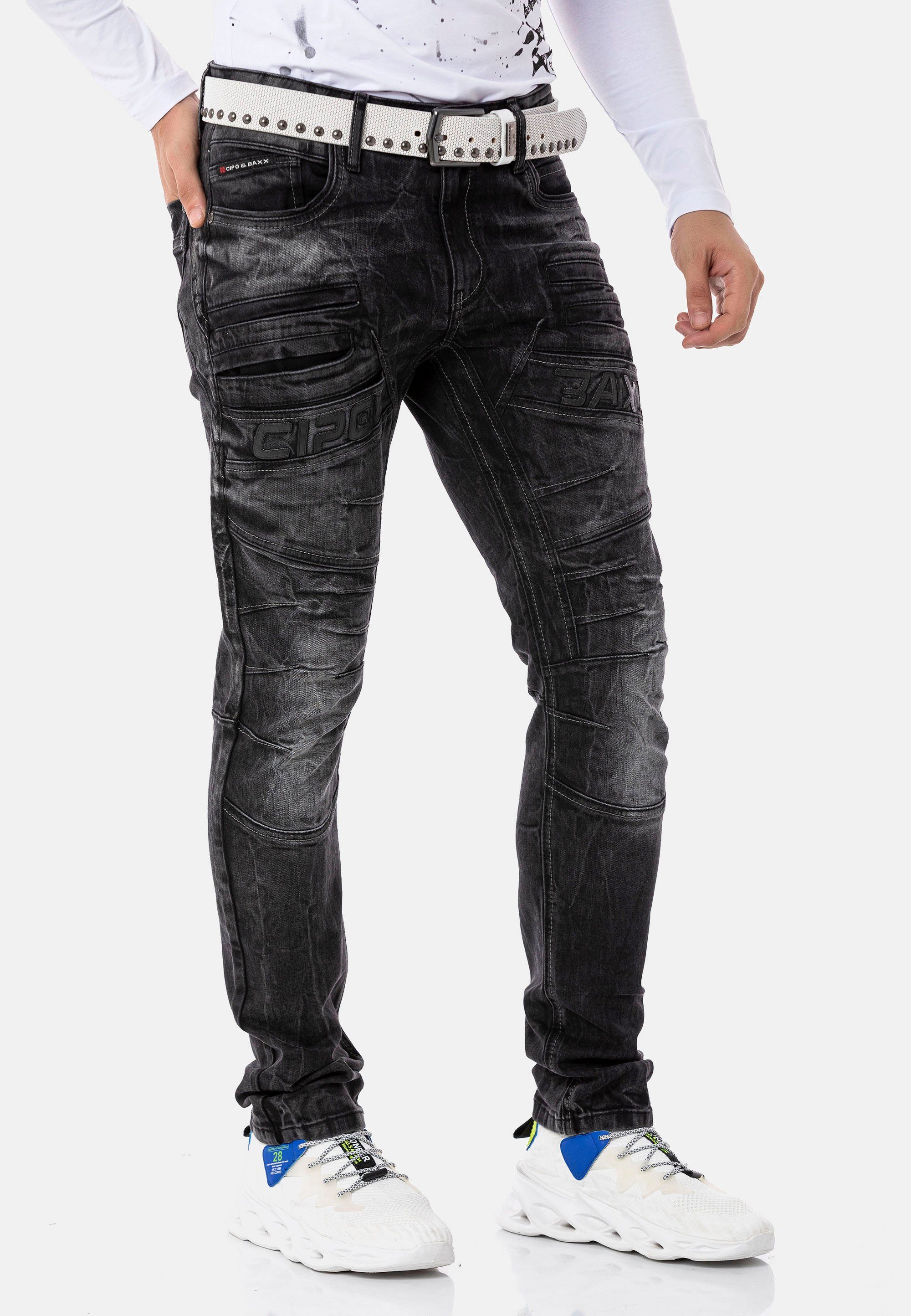 dekorativer mit schwarz Cipo & Baxx Reißverschluss Slim-fit-Jeans