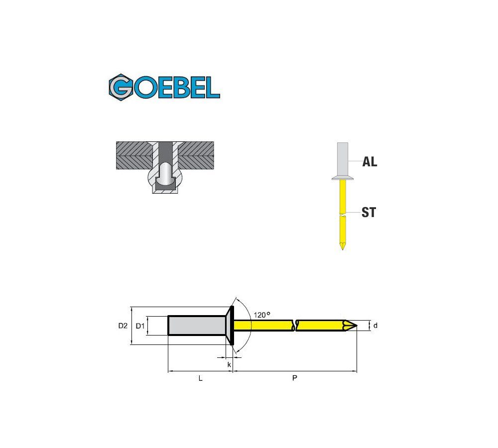 mm, x GOEBEL Blindniete 9,5 - (500x St., Bechernieten Dichtblindniete 4,0 – Dichtnieten), Blindniete Dicht-Becherblindniete 500 Aluminium Senkkopf Stahl ISO15974 Becher 2171140950, CUP / GmbH