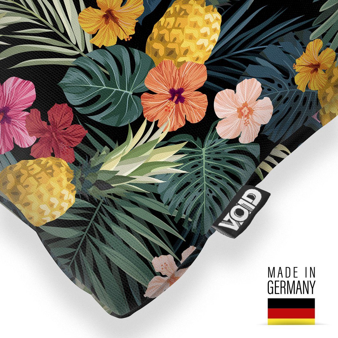 Blumen-Muster (1 Strand Sofa-Kissen Blätter Pflanzen Insel Urlaub Palmen Safari gemustert Kissenbezug, VOID Tropen Stück), Karibik Dschungel Hawaii Hibiskus-Blüten Früchte