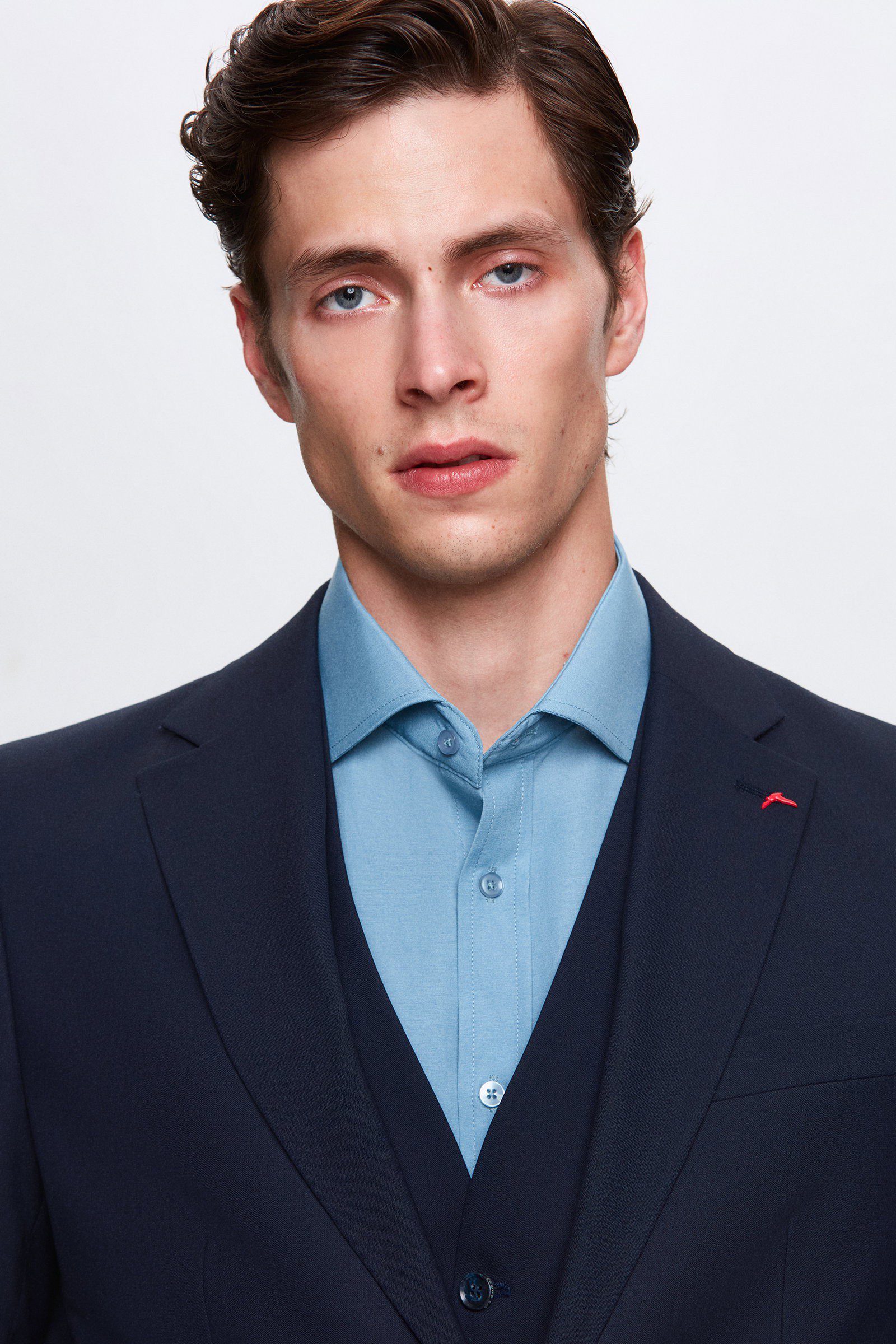 D'S DAMAT Anzugsakko DS Damat Slim Fit Schwarzer Anzug mit Monochrom-Kragen und Einzelventi