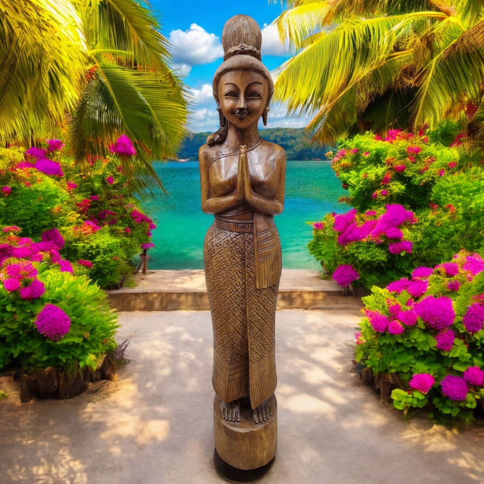 Dekofigur Massivholz Statue Sawasdee Lady
