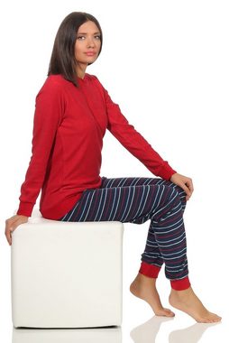 Normann Pyjama Damen Frottee Pyjama mit Bündchen und Mond und Sterne Applikation