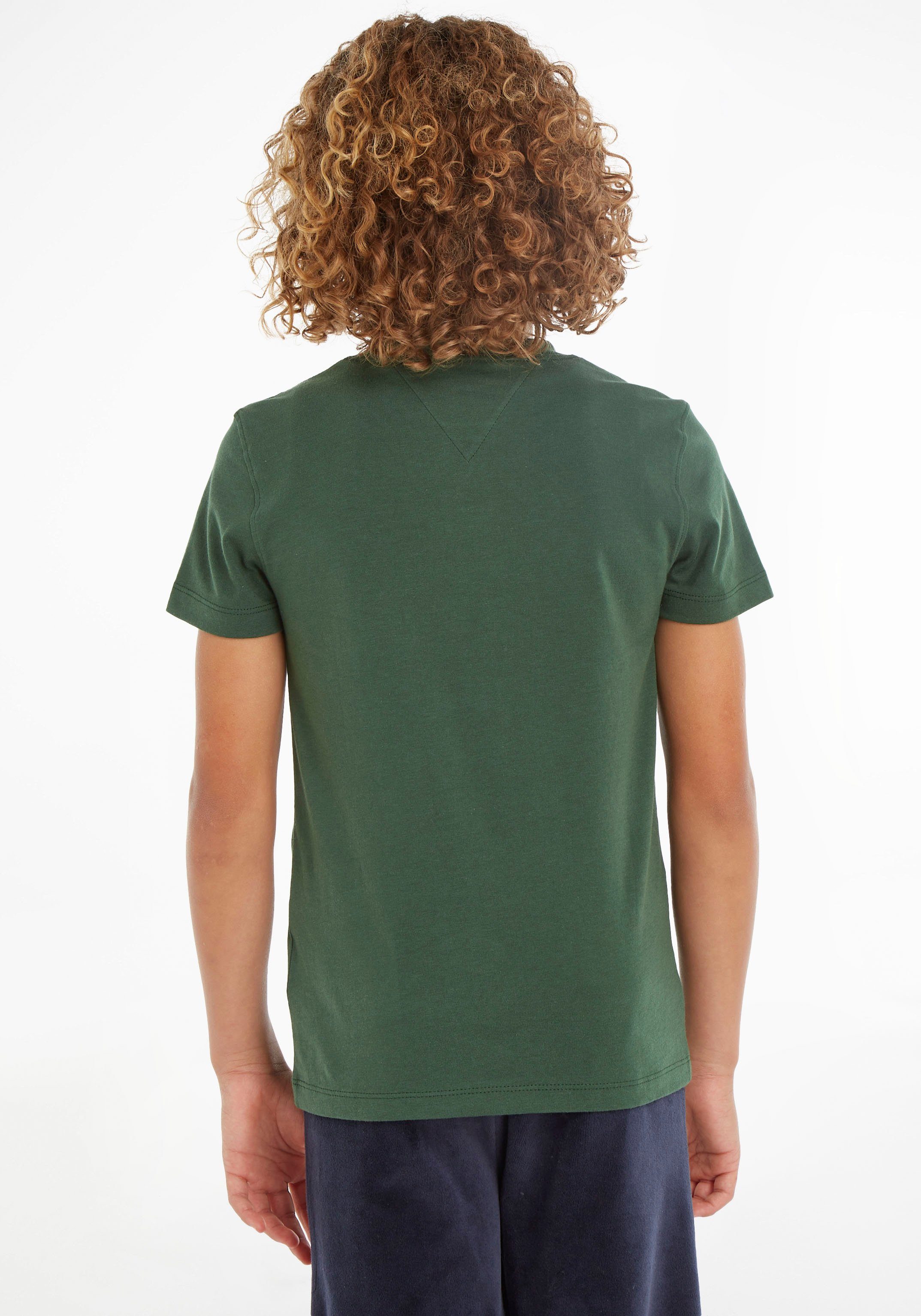 Ausschnitt Green TEE Hilfiger mit Tommy T-Shirt ESSENTIAL Collegiate am Druckknöpfen COTTON