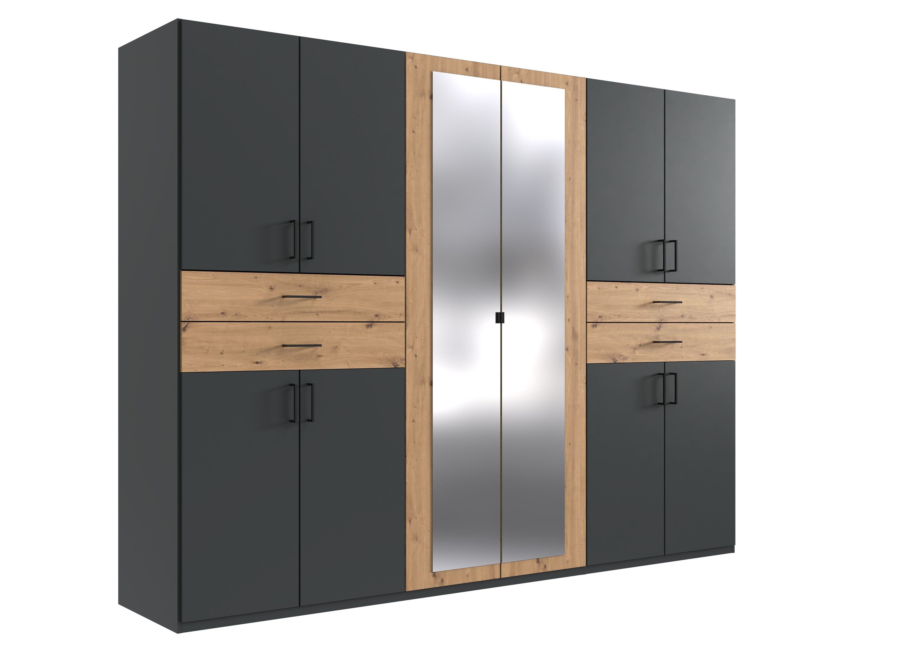 freiraum Drehtürenschrank Taiga 4 Schübe, 10 Türen, Graphit / Artisan Eiche Dekor - 270x208x58cm BxHxT