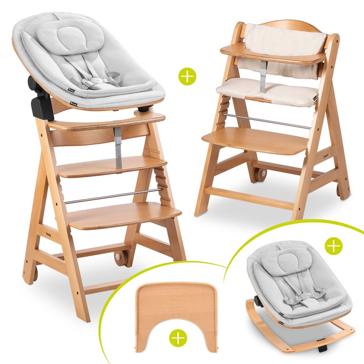 Hauck Hochstuhl Beta Plus Natural Newbornset Eco - Light Grey (Set), Holz B günstig online kaufen