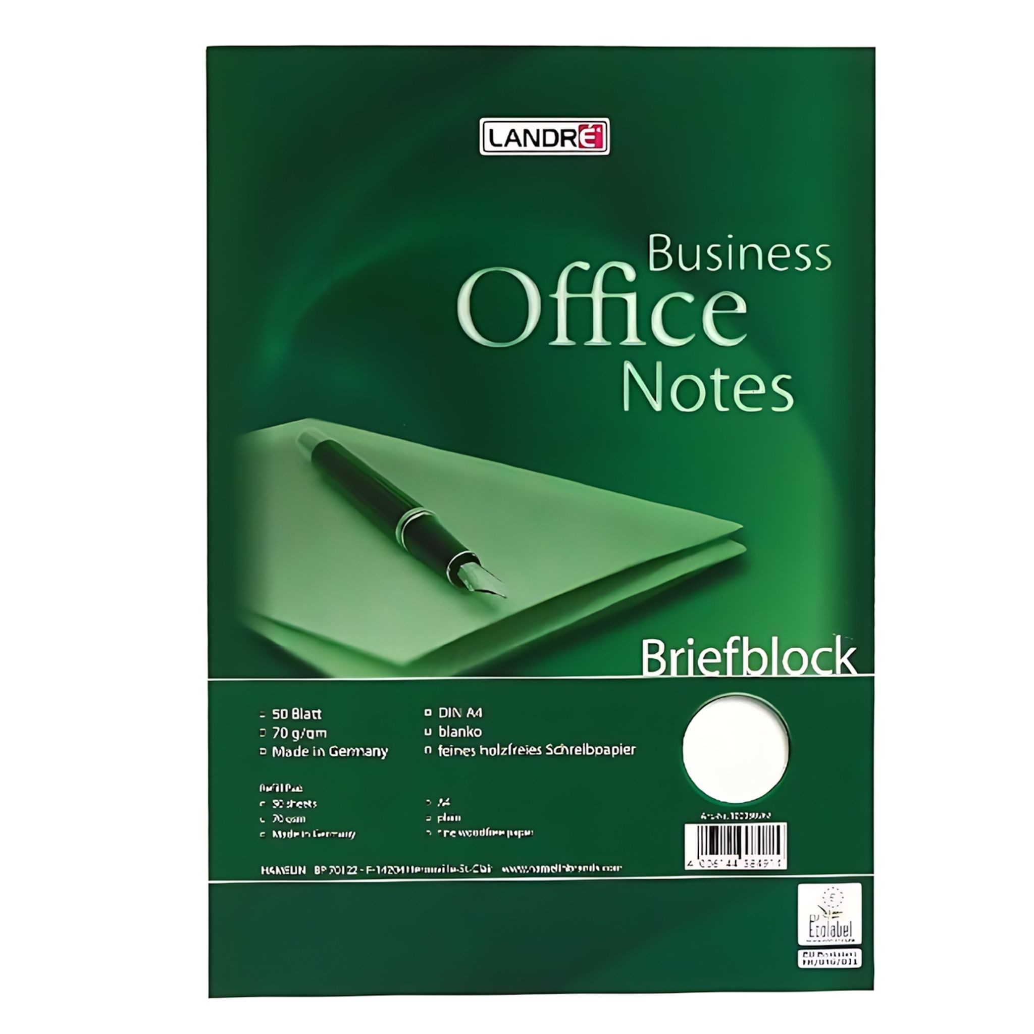 LANDRE Notizblock LANDRÉ Briefblock "Office" A4, 50 Blatt, 70 g/m², Lineatur 20
