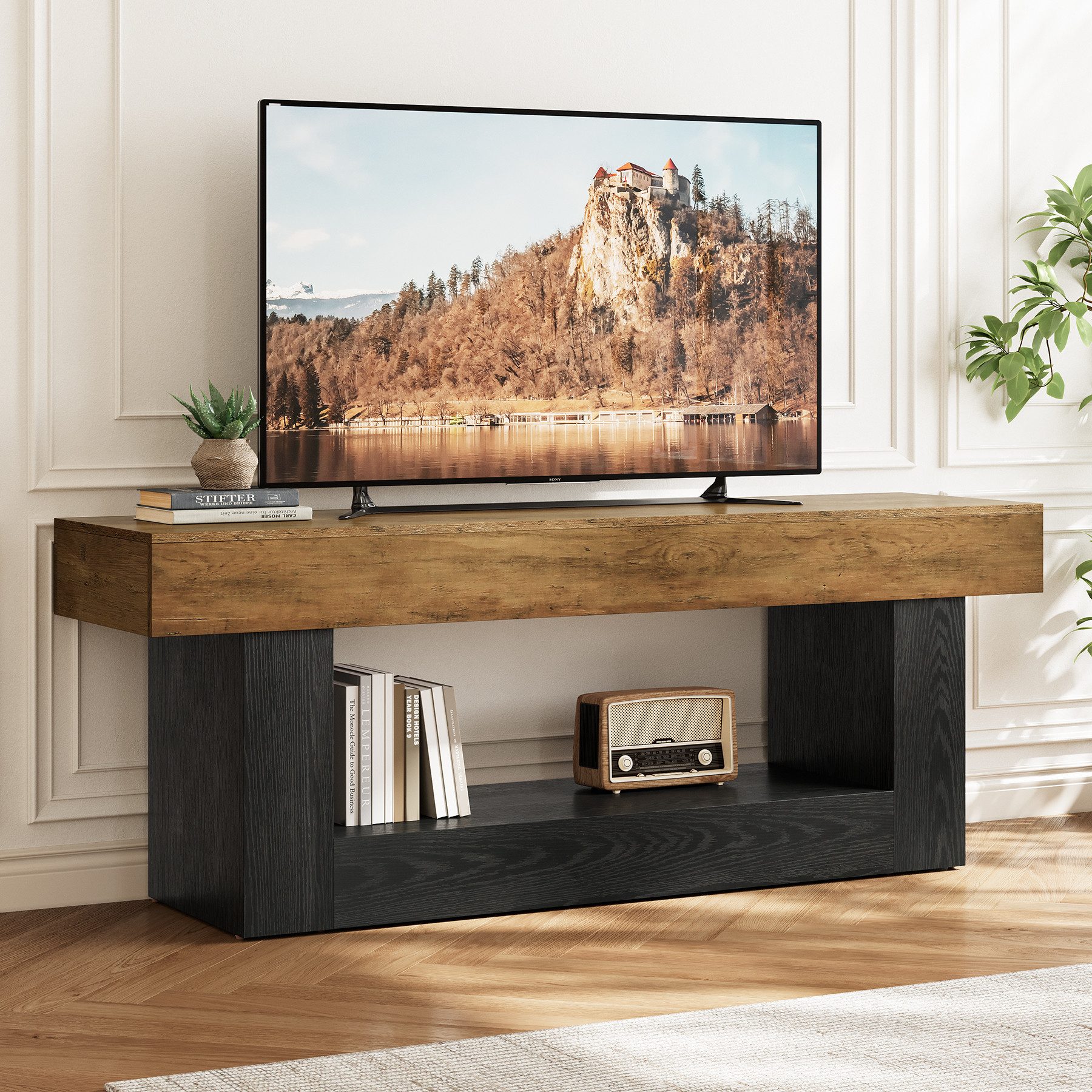 Tribesigns TV-Schrank 160 cm für Fernseher bis 70 Zoll, Fernsehständer mit U-förmigem Sockel