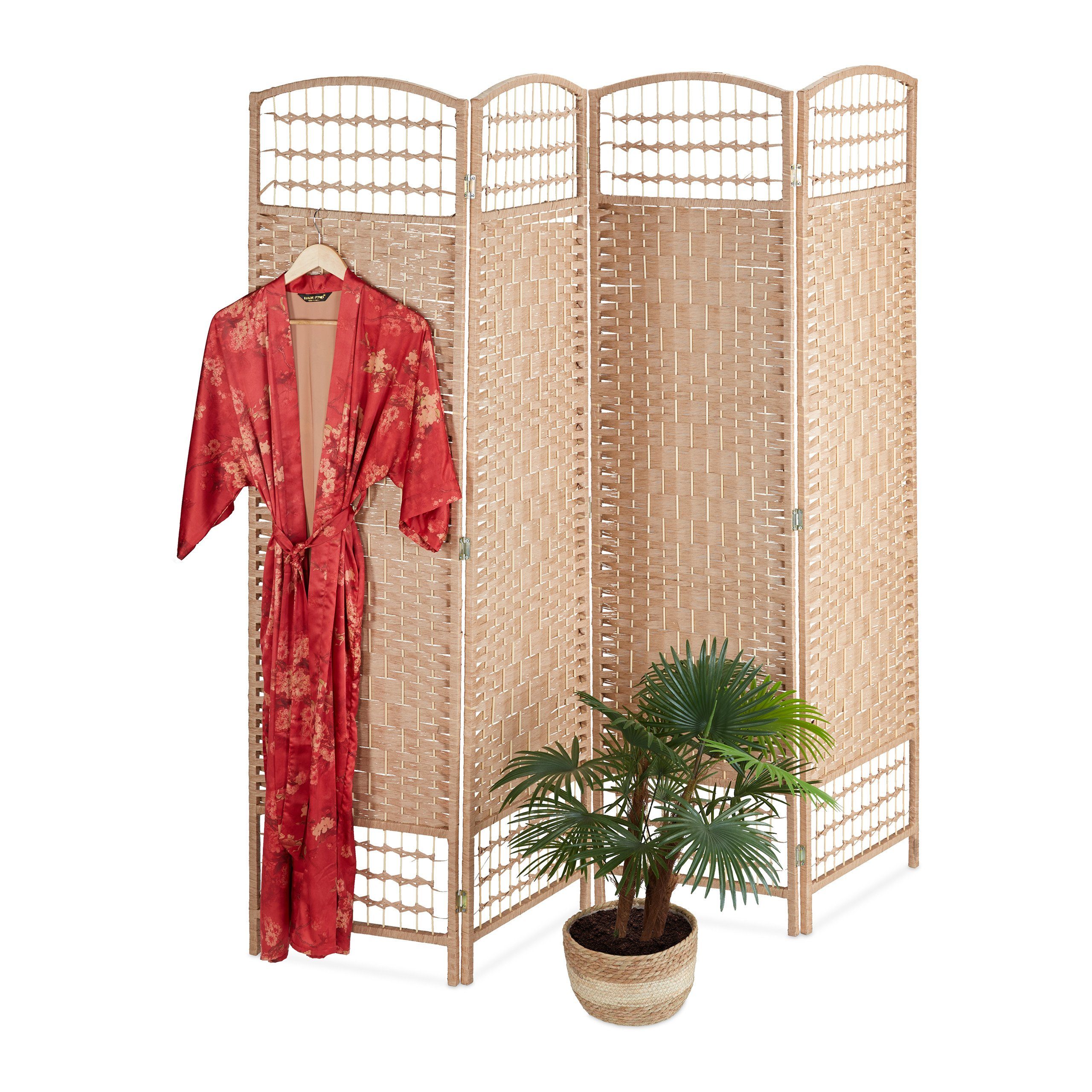 relaxdays Paravent 4-teiliger Paravent in Natur günstig online kaufen