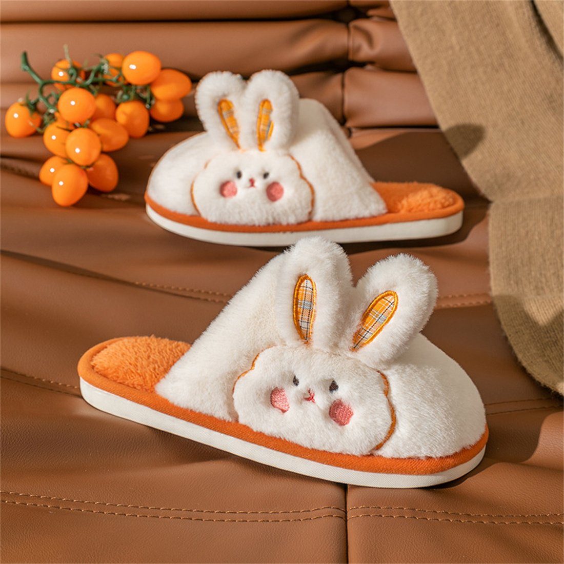 Frauen Plüsch Baumwolle Hausschuhe orange rutschfeste Kaninchen Schuhe. Plüsch DÖRÖY Hausschuhe,warme