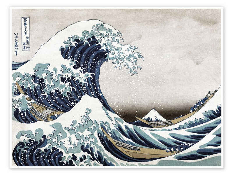 Posterlounge Poster Katsushika Hokusai, Die große Welle vor Kanagawa, Wohnzimmer Orientalisches Flair Malerei