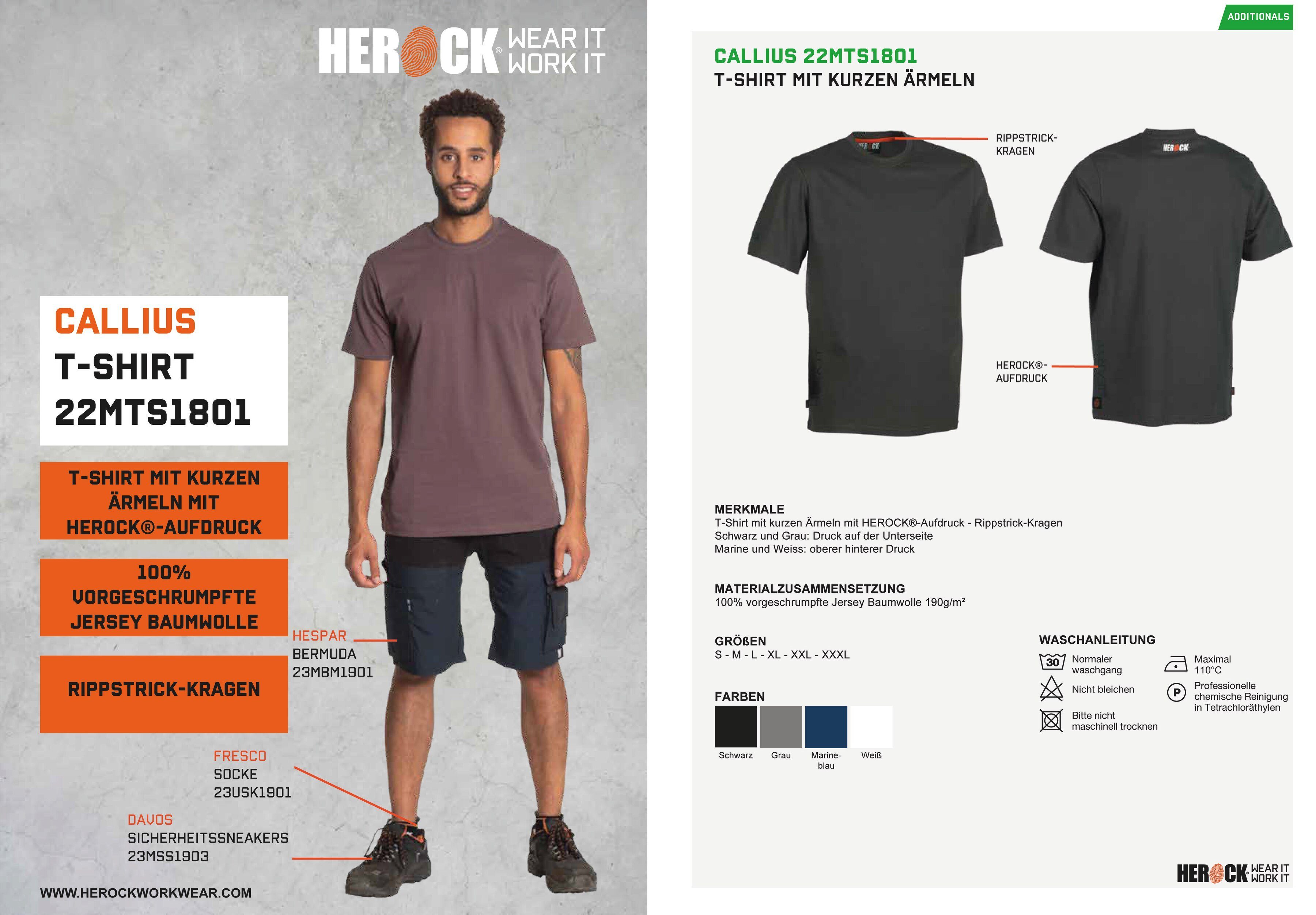 Herock T-Shirt Callius Herock®-Aufdruck, Ärmel kurze Rundhalsausschnitt, T-Shirt kurze Rippstrickkragen Ärmel, grau