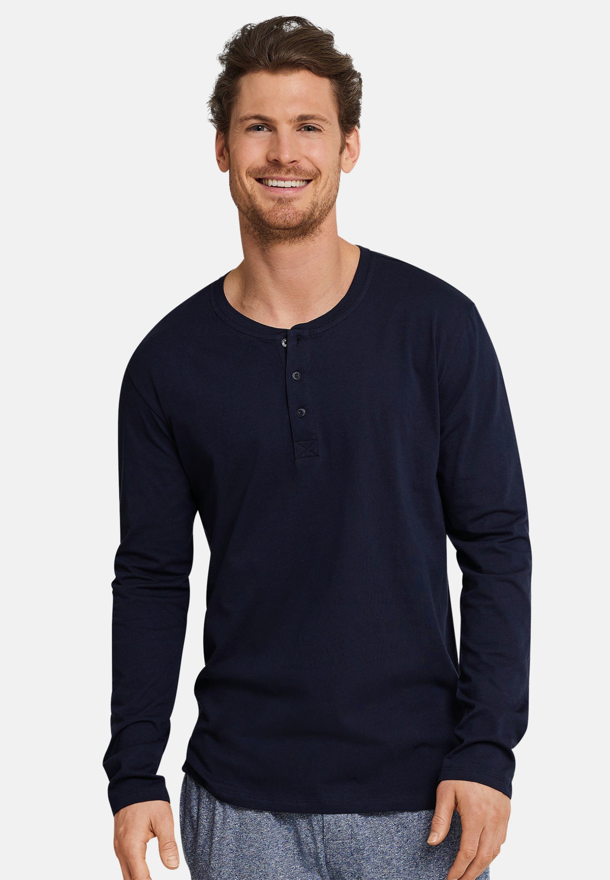 Fachgeschäft kaufen Schiesser Pyjamaoberteil Mix langarm Basic - Dunkelblau & (1-tlg) Baumwolle Shirt Relax - Schlafanzug