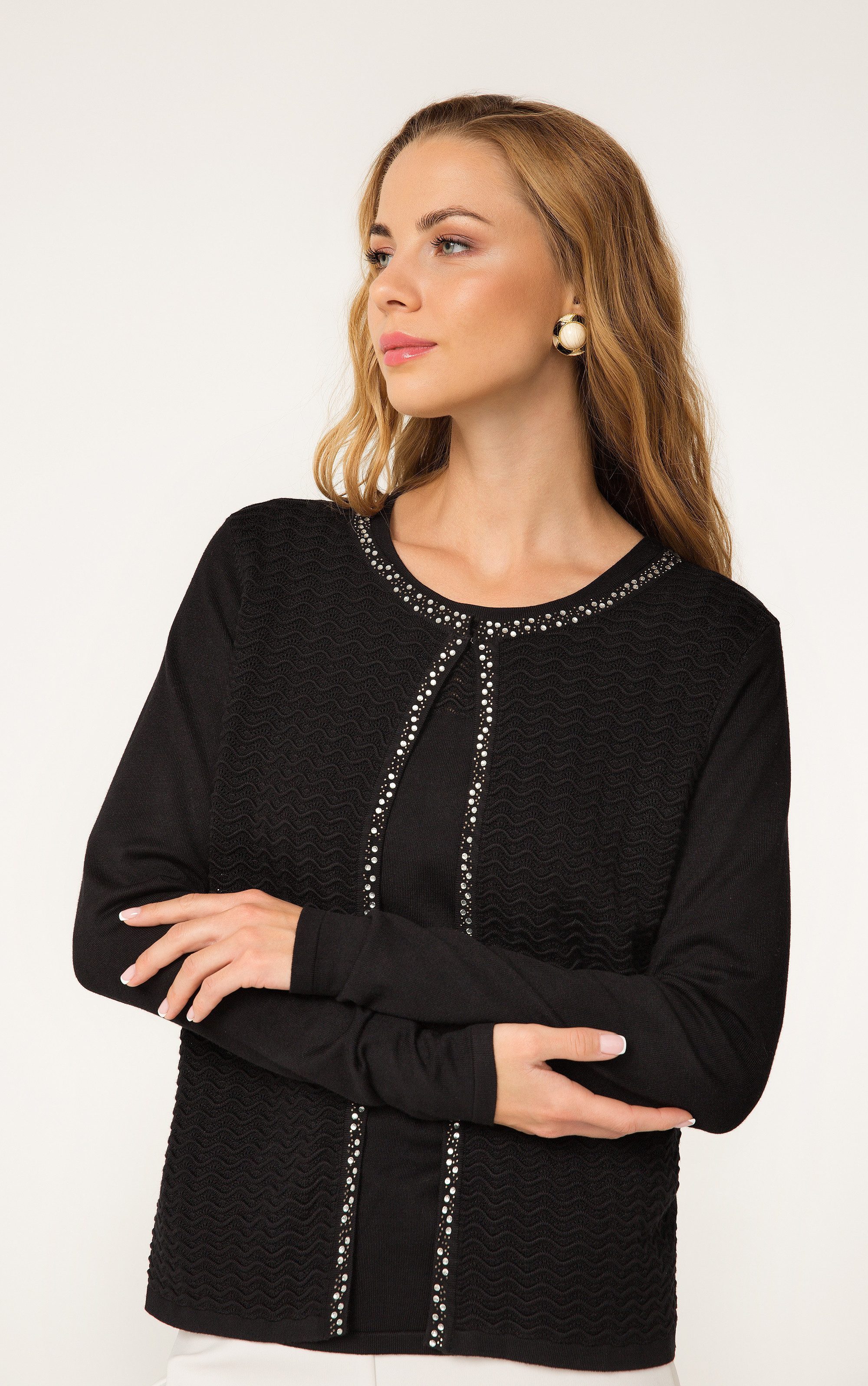 Passioni 2-in-1-Strickjacke Twinset mit Wellenstruktur und Perlendetails