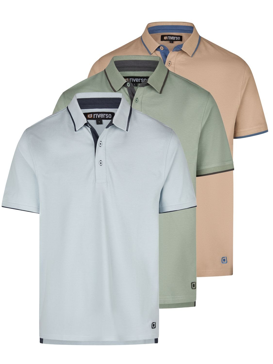 riverso Poloshirt Herren Polohemd RIVLeano 3er-Set Regular Fit (Vorteilspack, 3-tlg) Basic Sommer Shirt aus 100% Baumwolle