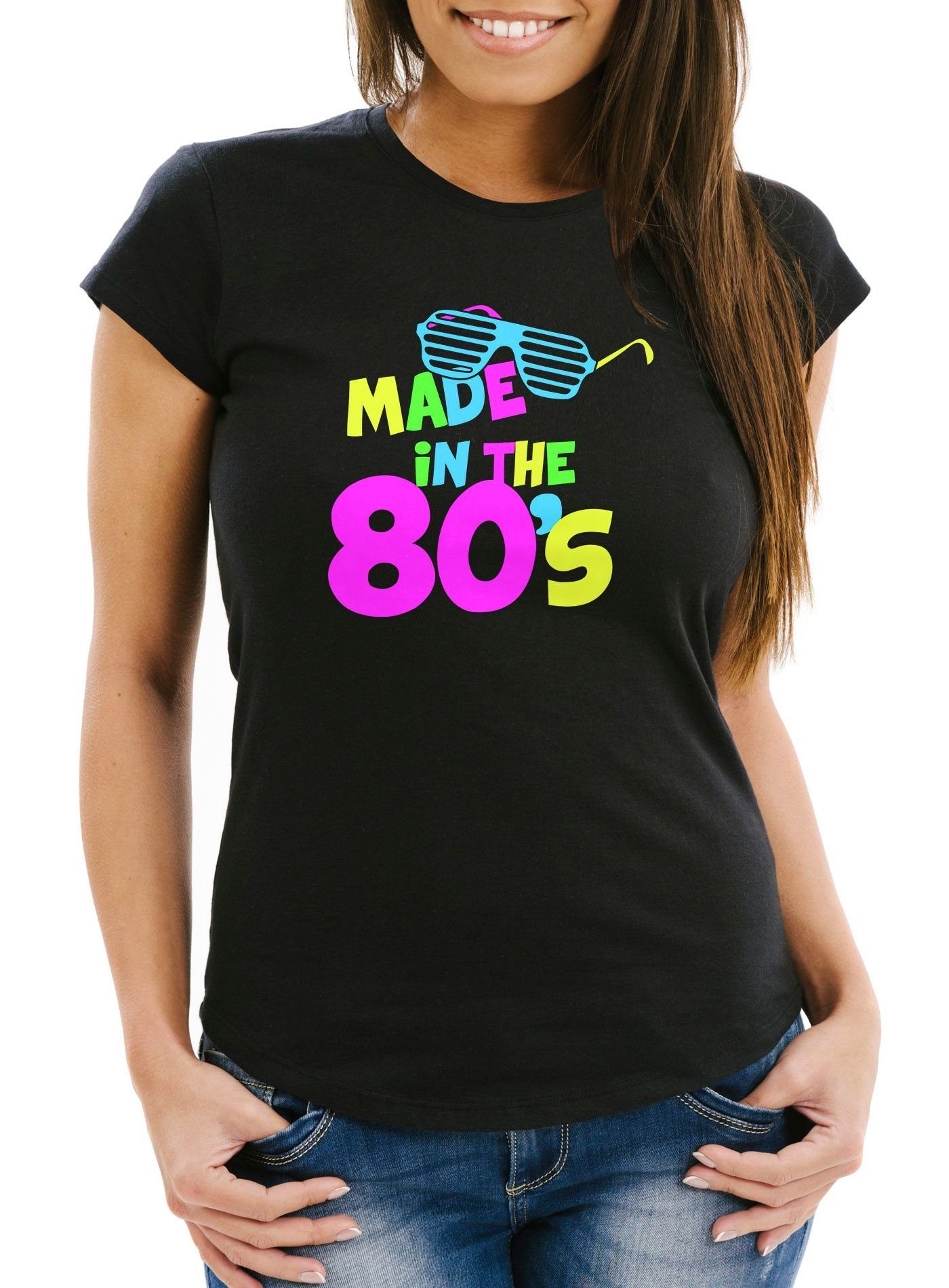 Print-Shirt Damen T-Shirt Geburtstag Made in the 80's Retro Eighties Achtziger Geschenk Fun-Shirt Slim Fit Moonworks®