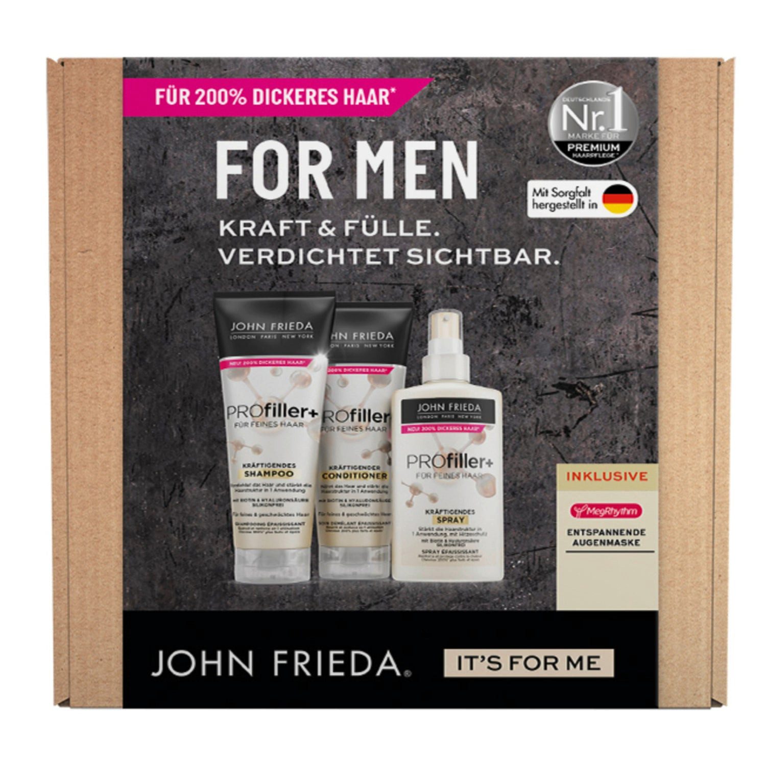 John Frieda Haarshampoo PROfiller+ Men Vorteils-Set, Vorteilsset, mit Augenmaske