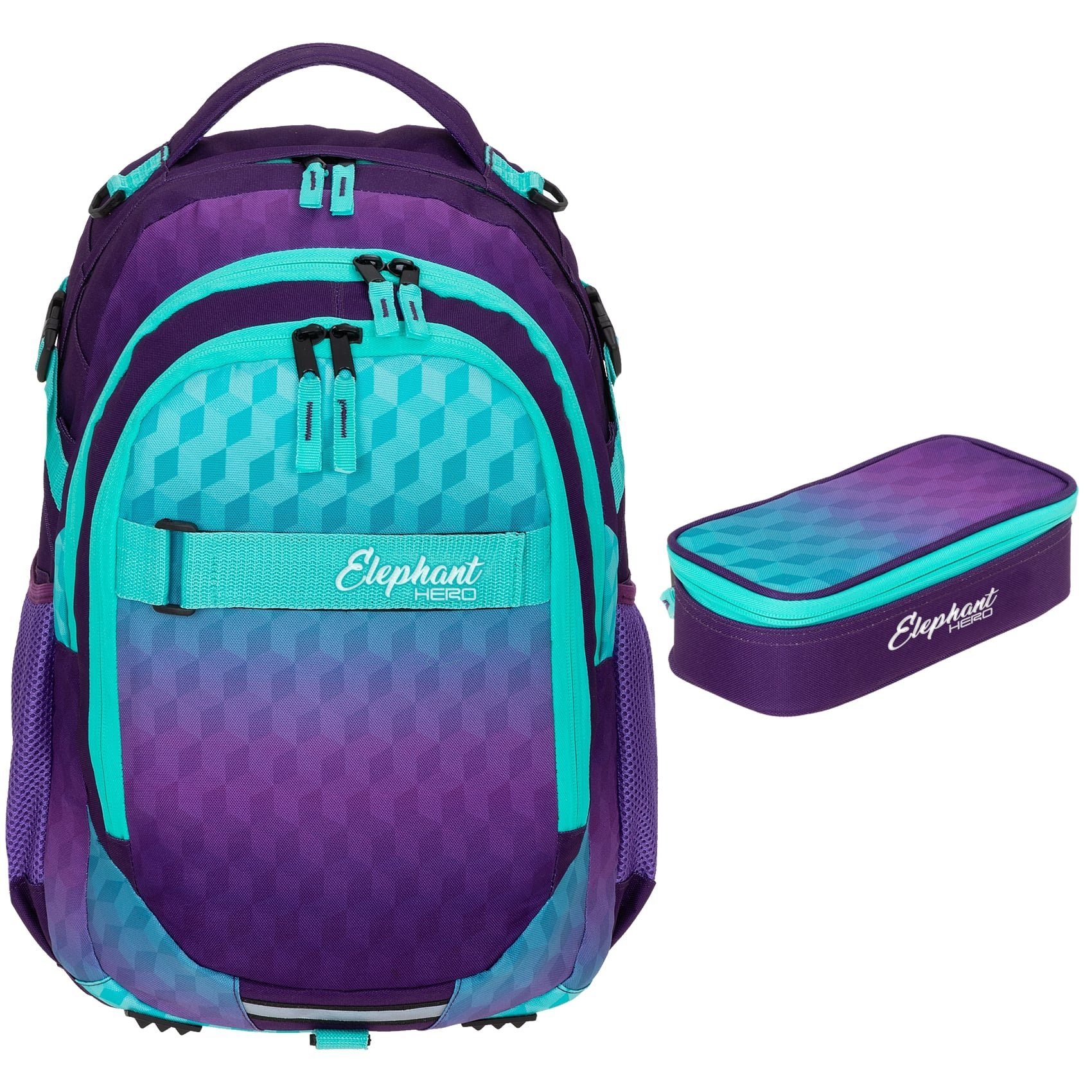 ELEPHANT Schulrucksack Hero Signature Schultasche (2 Teile Set), Rucksack + Mäppchen Box