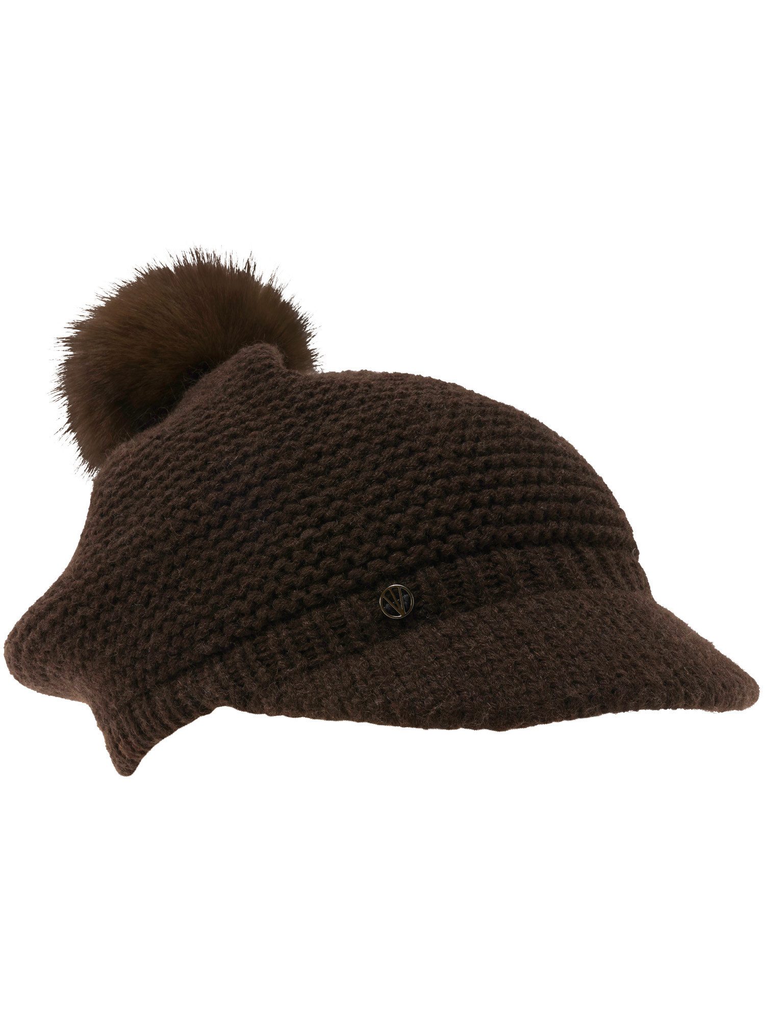 Loevenich Strickmütze Loevenich Strickmütze mit Schirm und Fake Fur Pompon