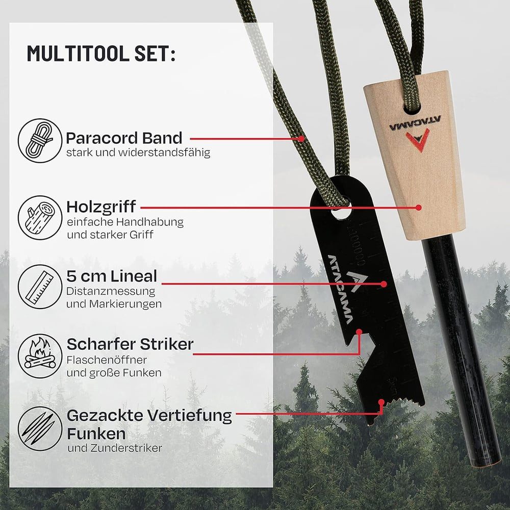Atacama Stabanzünder Firestarter Survival wasserfest 7 tlg, Camping Outdoor Feuerstahl Blasrohr Feuerstein ewiges Streichholz – Bild 5 von 5