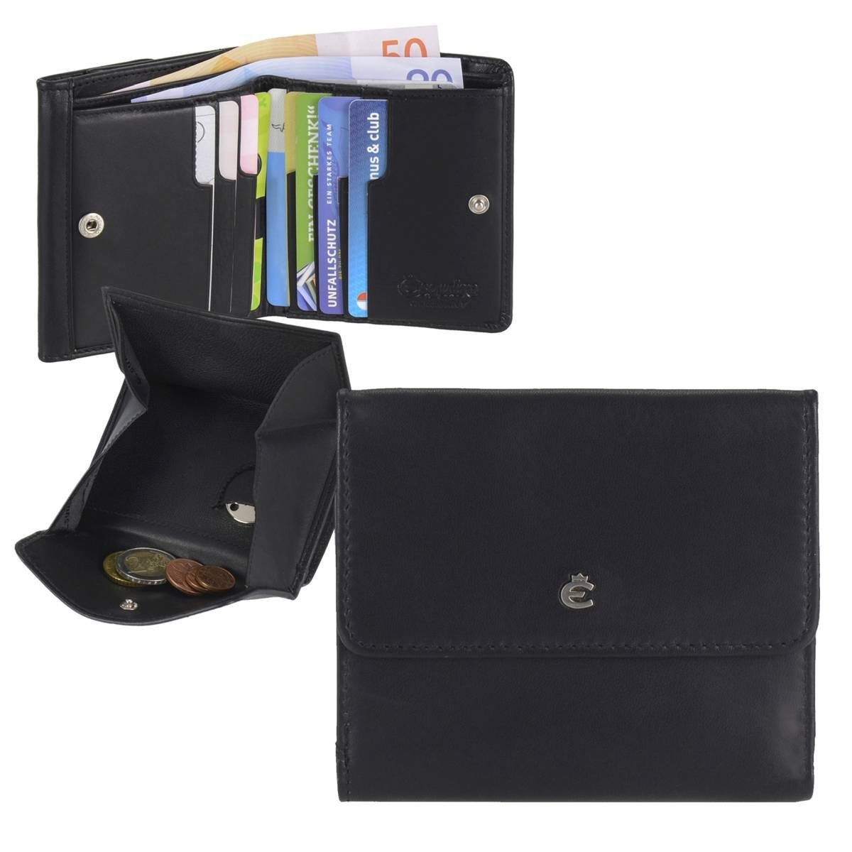Esquire Geldbörse "Harry 49" Leder schwarz, RFID-Schutz, Portemonnaie, Geldbeutel, Wiener-Schachtel