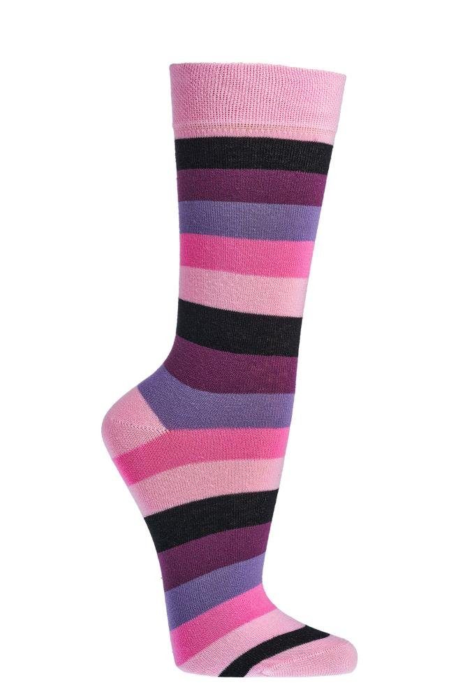 FussFreunde Freizeitsocken 6 Paar Trend-Socken aus Bio Baumwolle geringelt für Damen & Herren Rosé