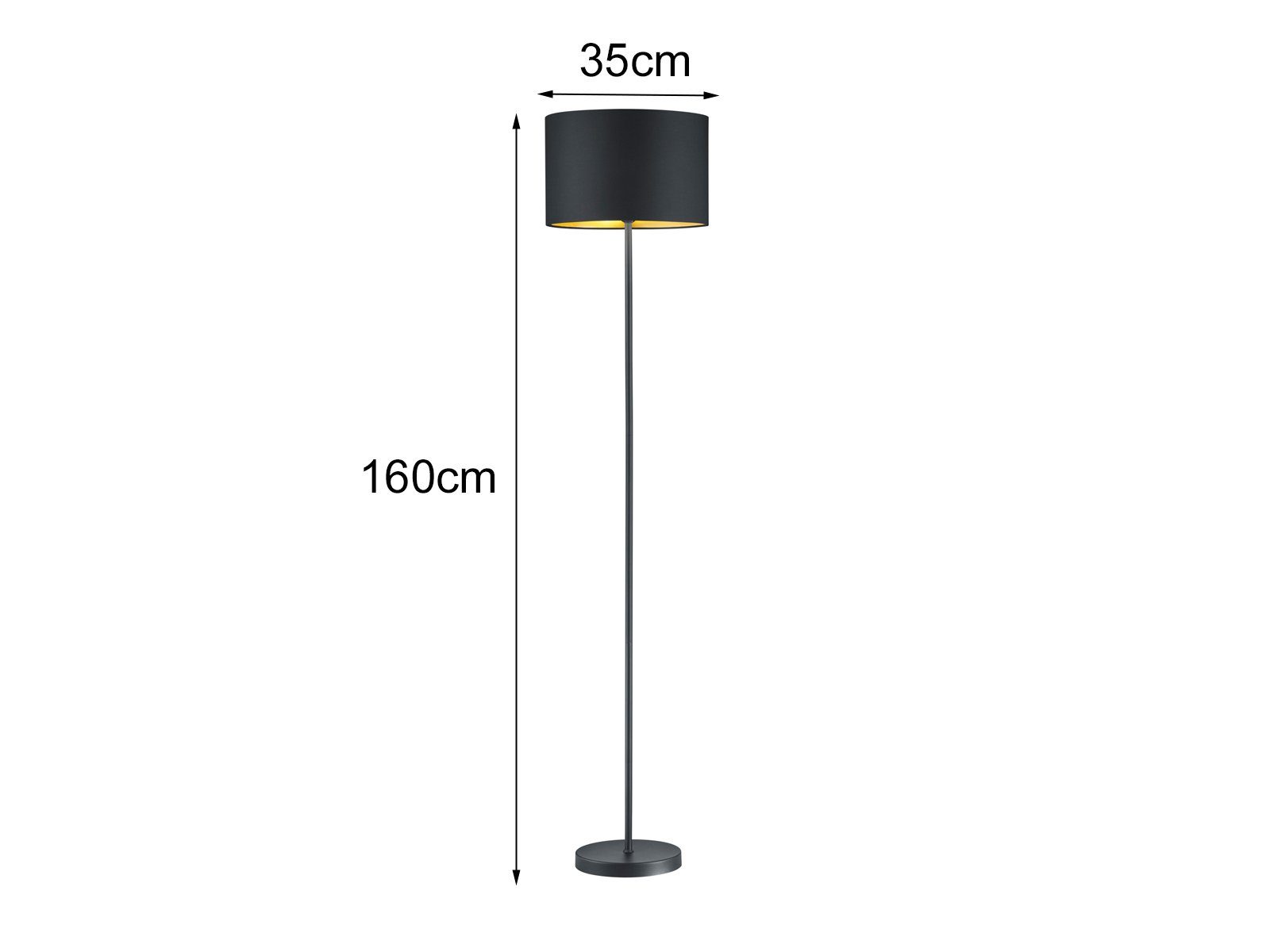 TRIO Leuchten LED Stehlampe, Dimmfunktion, LED wechselbar, Warmweiß, große Design Lampe dimmbar für Ecke, Stoff Lampen-schirm Schwarz Gold