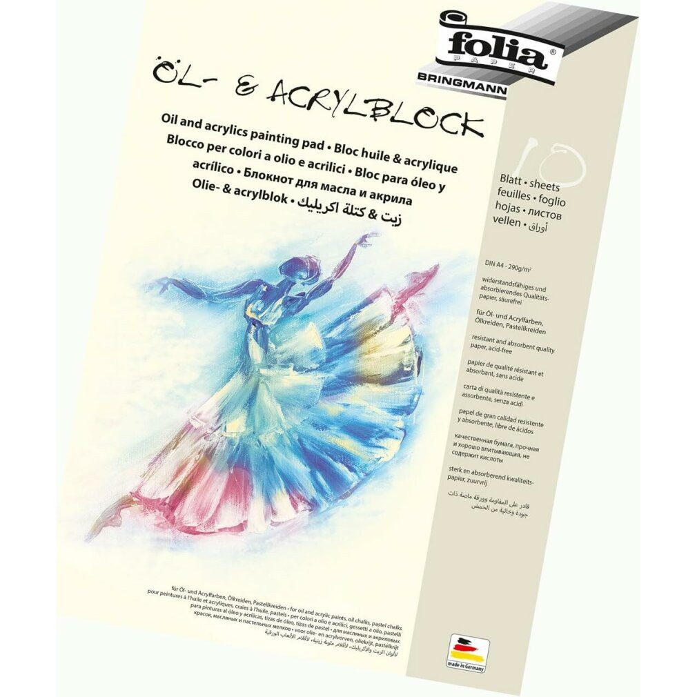 Folia Aquarellpapier 10 Zeichenblock für Öl- und Acrylfarben DIN A4