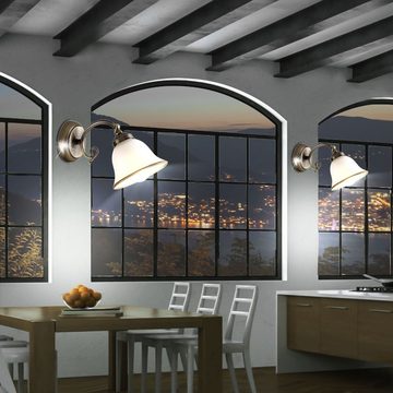 etc-shop LED Wandleuchte, Leuchtmittel inklusive, Warmweiß, 2er Set Antik Stil Wand Lampe Wohn Zimmer Altmessing Glas