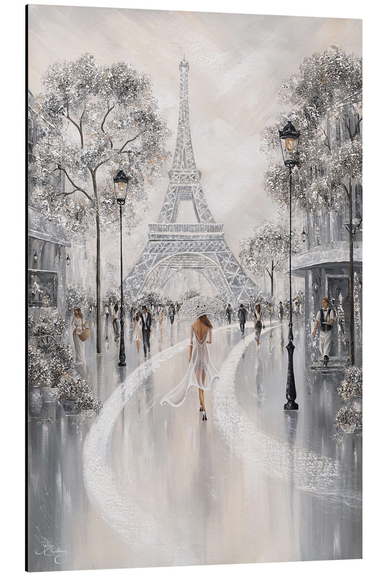 Posterlounge Alu-Dibond-Druck Isabella Karolewicz, Frau am Eiffelturm, Pariser Flair I, Wohnzimmer Malerei