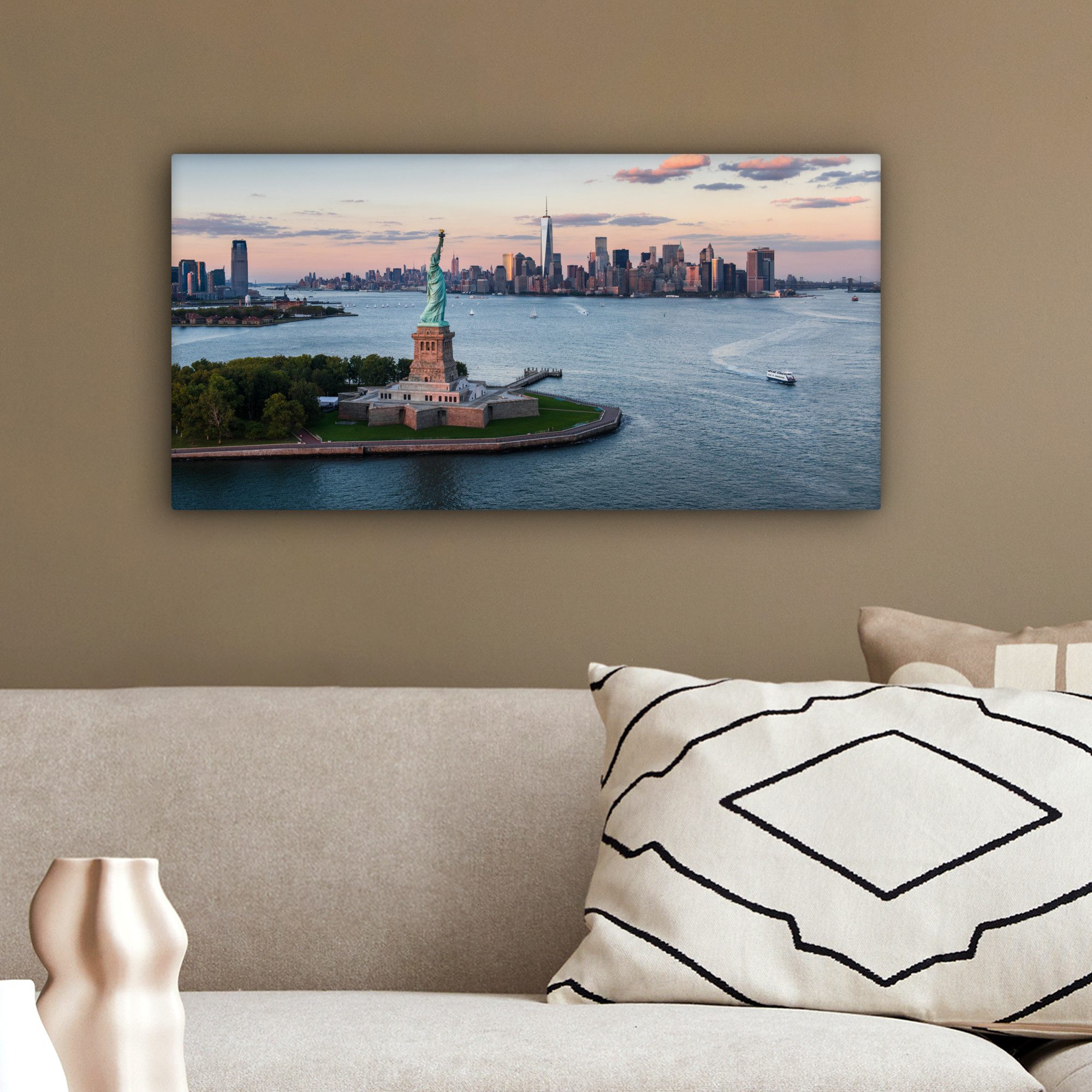 OneMillionCanvasses® Leinwandbild Panorama New York - Freiheitsstatue - Skyline, Fotodruck (1 St), Wandbild, Deko Schlafzimmer Wohnzimmer Flur 40x20 cm – Bild 4 von 5