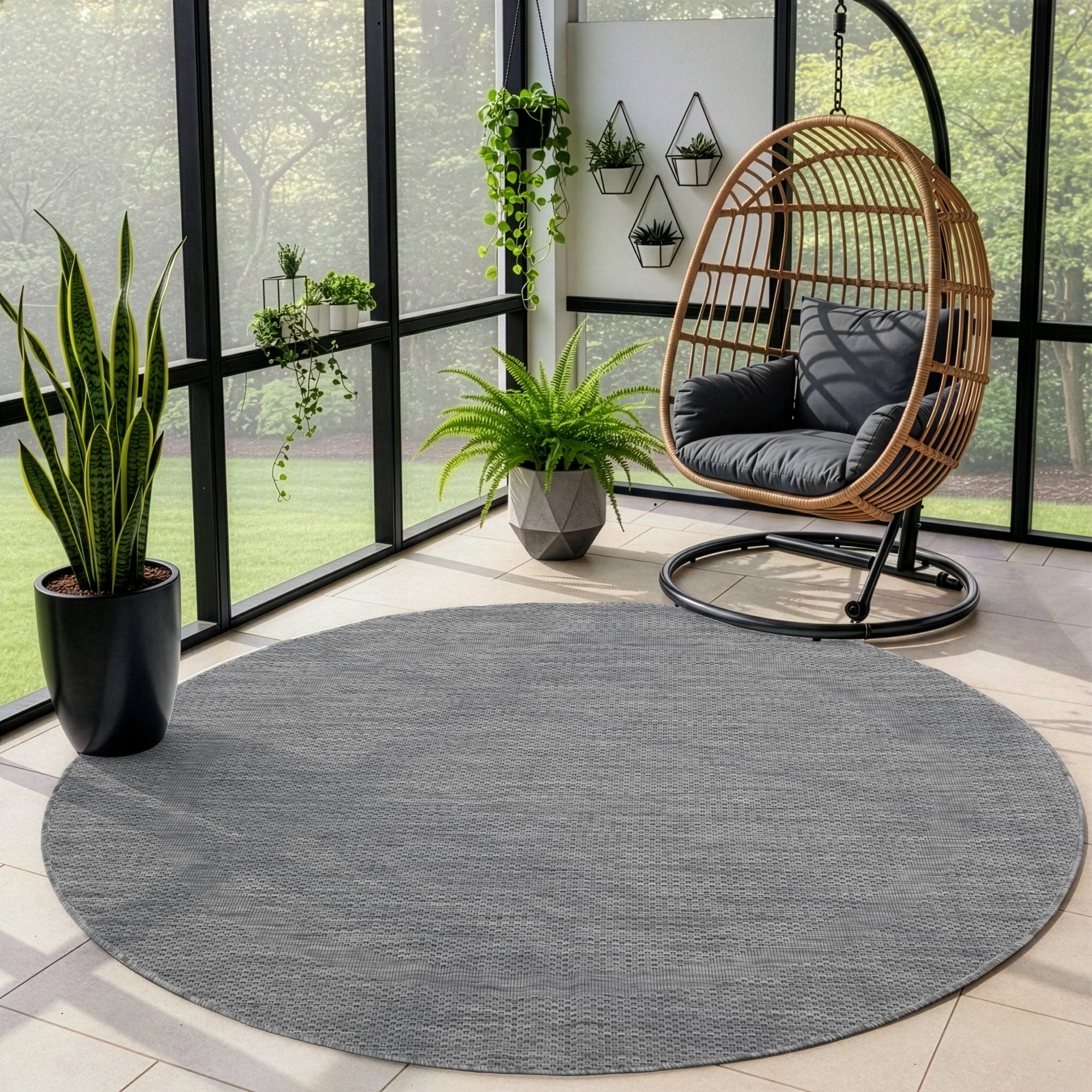 Carpettex Outdoorteppich Unicolor - Einfarbig, Rund, Höhe: 5 mm, Teppich Wetterfest Balkon Küchenteppich Flachgewebe Sisaloptik