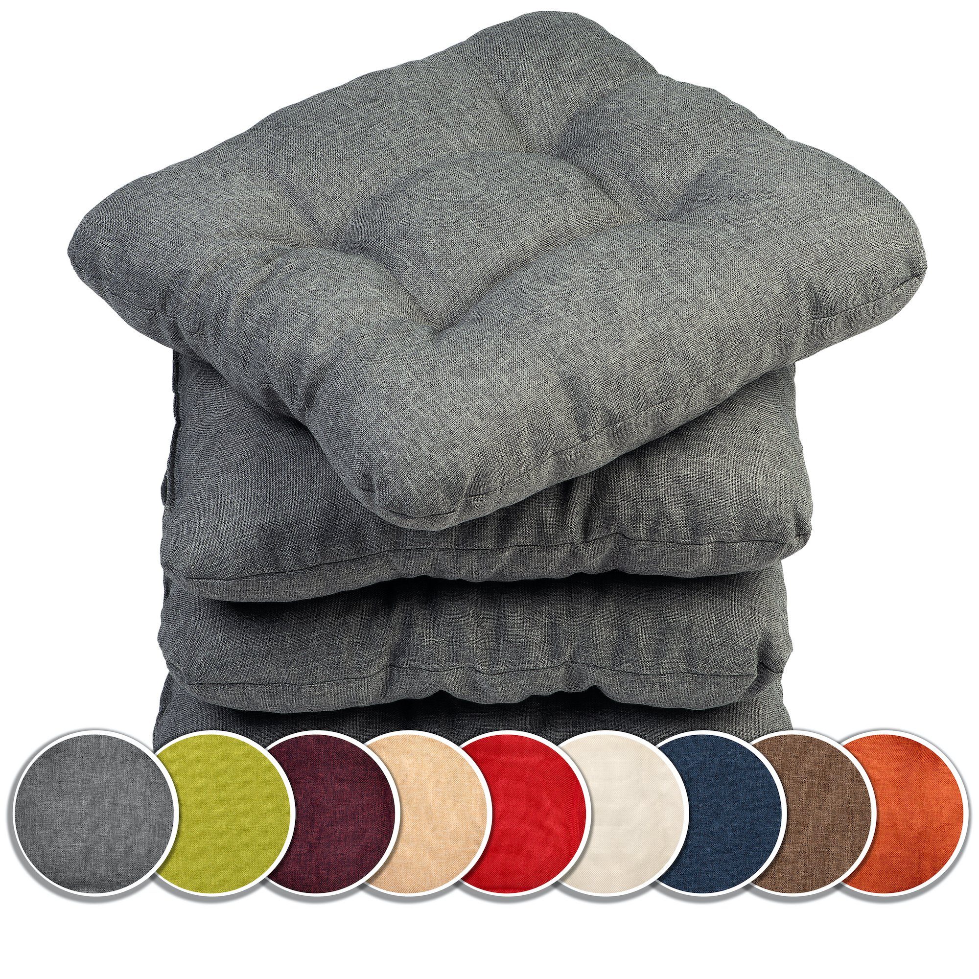 sunnypillow Stuhlkissen 4er Set Stuhlkissen 40x40 cm Bequeme 8cm, Polsterauflage Auflage für Stühle / Bänke grau | Stuhlkissen