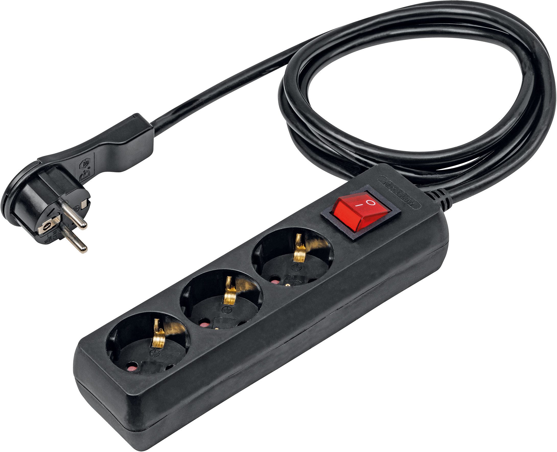 as - Schwabe Steckdosenleiste- Mehrfach, 2m, mit Schalter, IP20 Steckdosenleiste 3-fach (Ein- / Ausschalter, Schalterbeleuchtung, Schutzkontaktstecker, Kabellänge 2 m), mit erhöhtem Berührungsschutz und Schalter