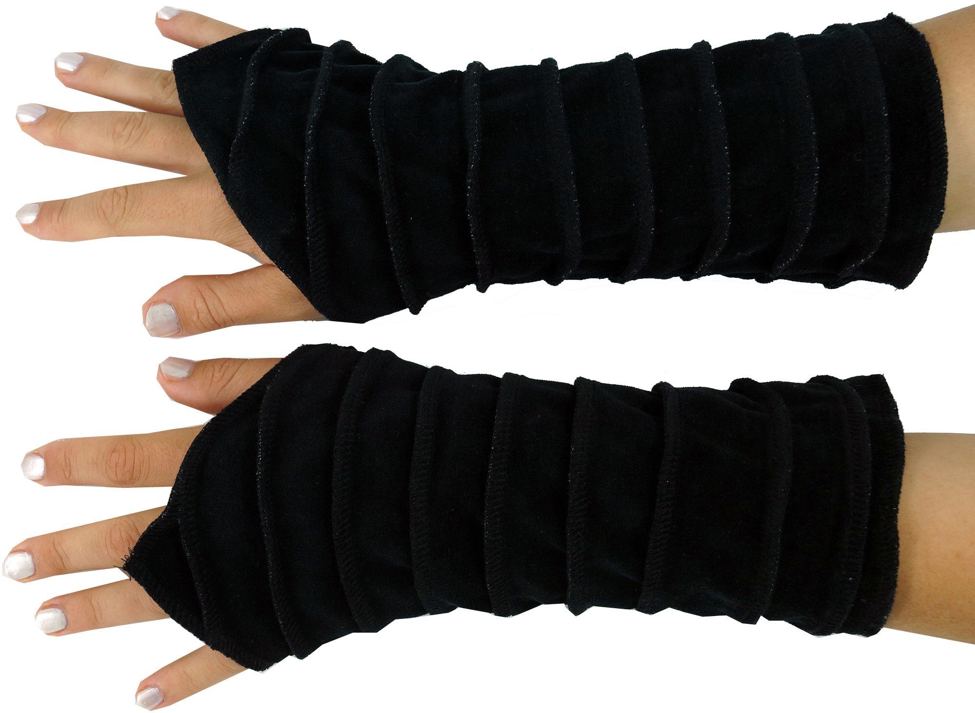 Guru-Shop Strickhandschuhe Handstulpen Armstulpen aus Samtstoff,.. schwarz | Strickhandschuhe